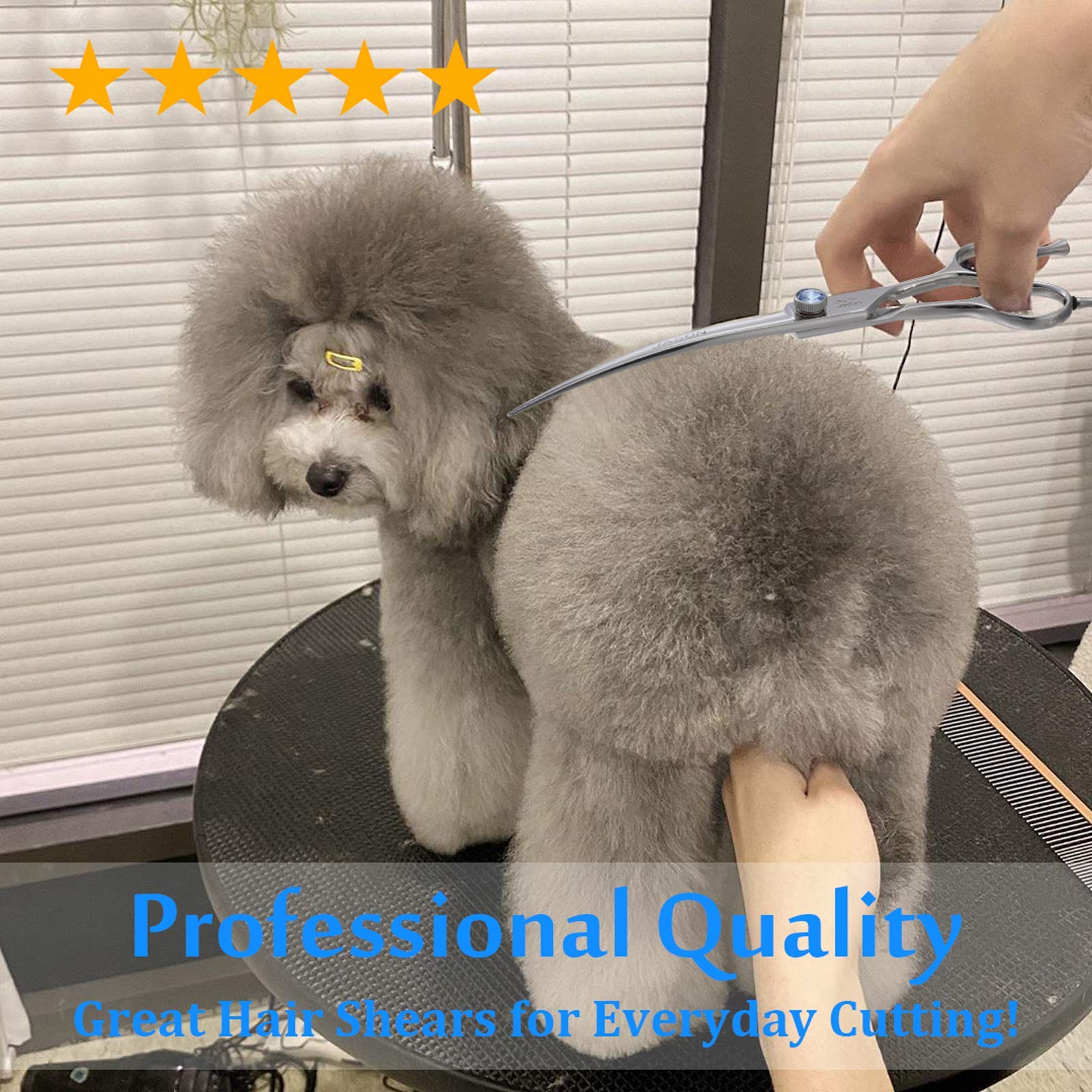 Jason 7' Curved Dog Grooming Scissors, Ergonomic Pets Cats Trimming Shears With Offset Handle And A Jewelled Screw For Right Handed Groomers, Sharp, Comfortable