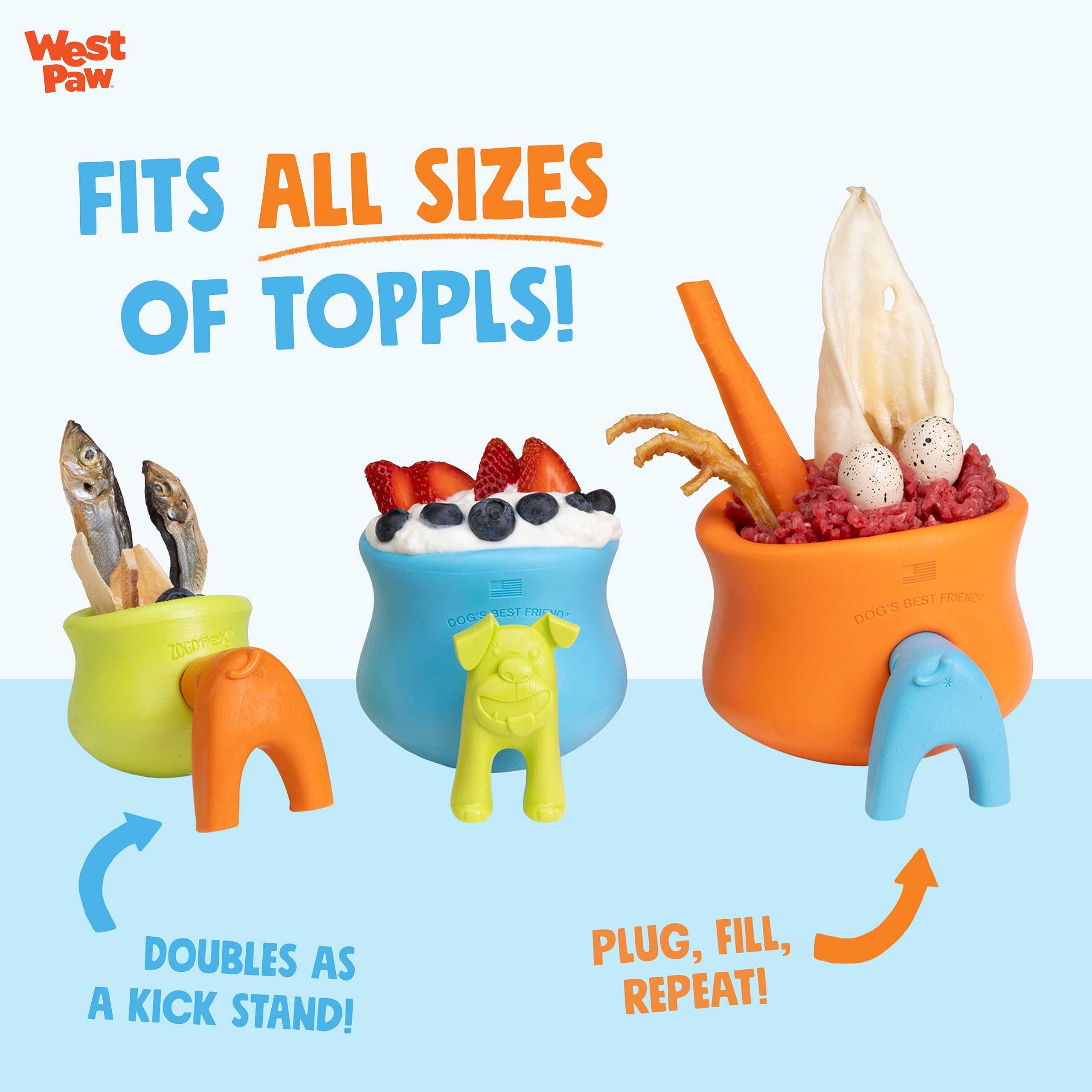 West Paw Toppl Stopper 2-Pack In Aqua Blue - Designed For Dog Enrichment, Accessory That Fits All Toppl Dog Toy Sizes - Makes Me