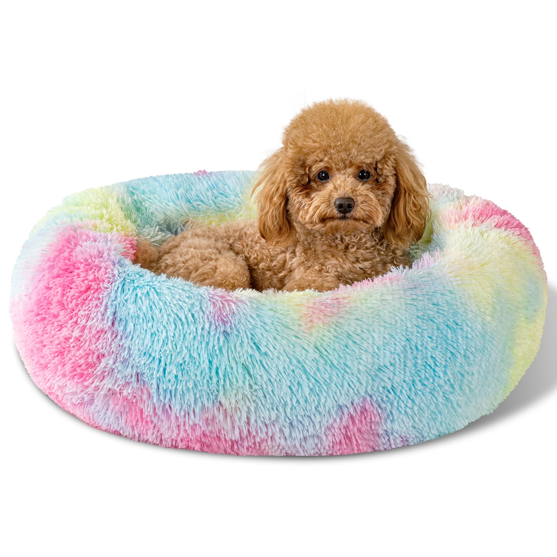 Kimpets Dog Bed Calming Dog Beds For Small Medium Large Dogs - Round Donut Washable Dog Bed, Anti-Slip Faux Fur Fluffy Donut Cuddler Anxiety Cat Bed(20'/27'/35') (S 20''X20'', Color)