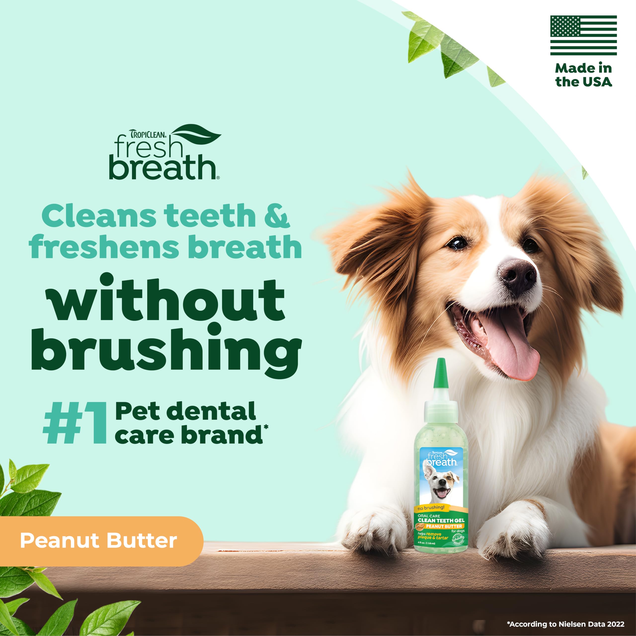 TropiClean Fresh Breath for Dogs | No Brush Dental Gel for Dogs Peanut Butter Flavor | Dog Toothpaste for Plaque, Tartar & Stink