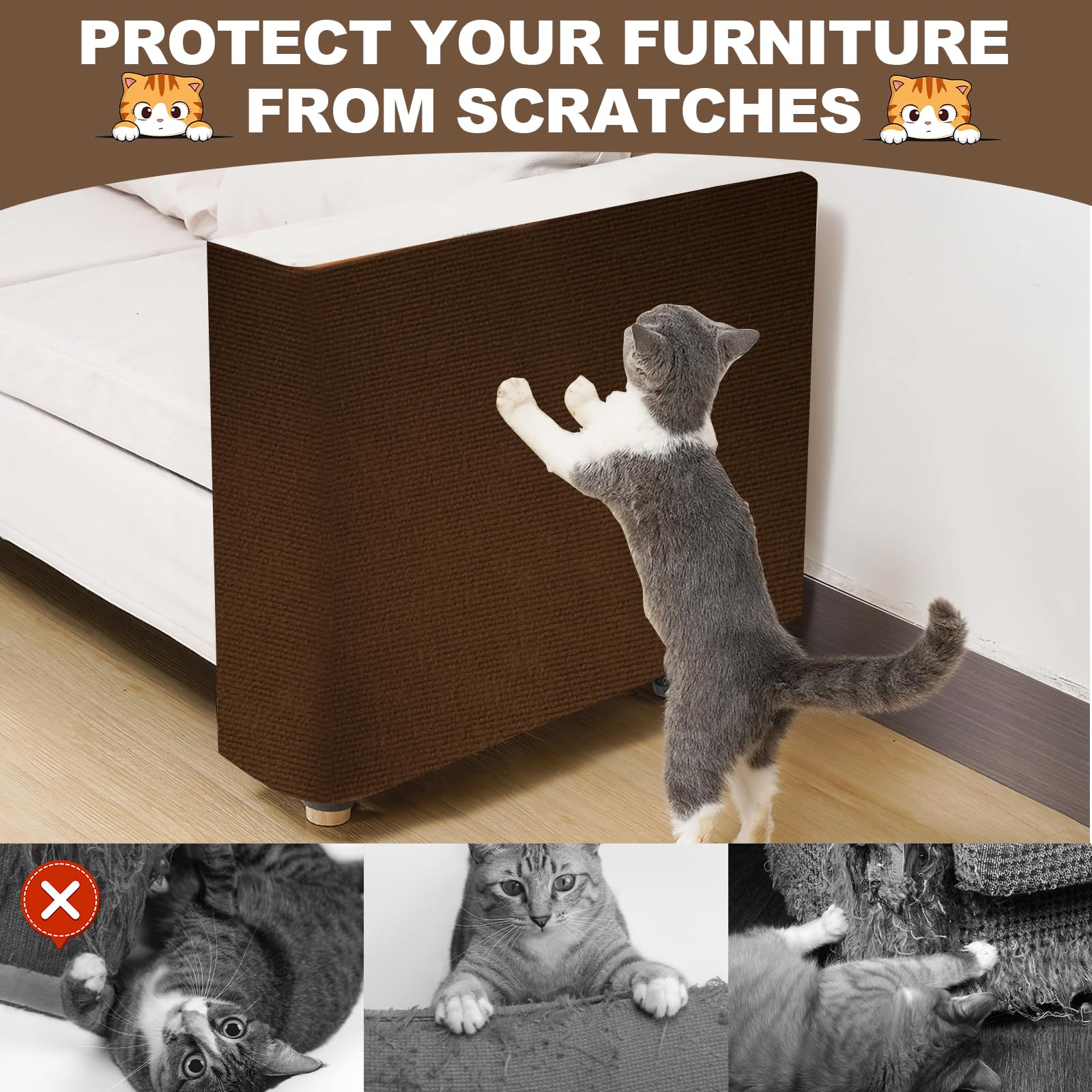 Cat Scratch Furniture Protector 78.7''X15.8'' Cat Scratching Mat, Trimmable Self-Adhesive Cats Claws Scratch Pads, Climbing Scra