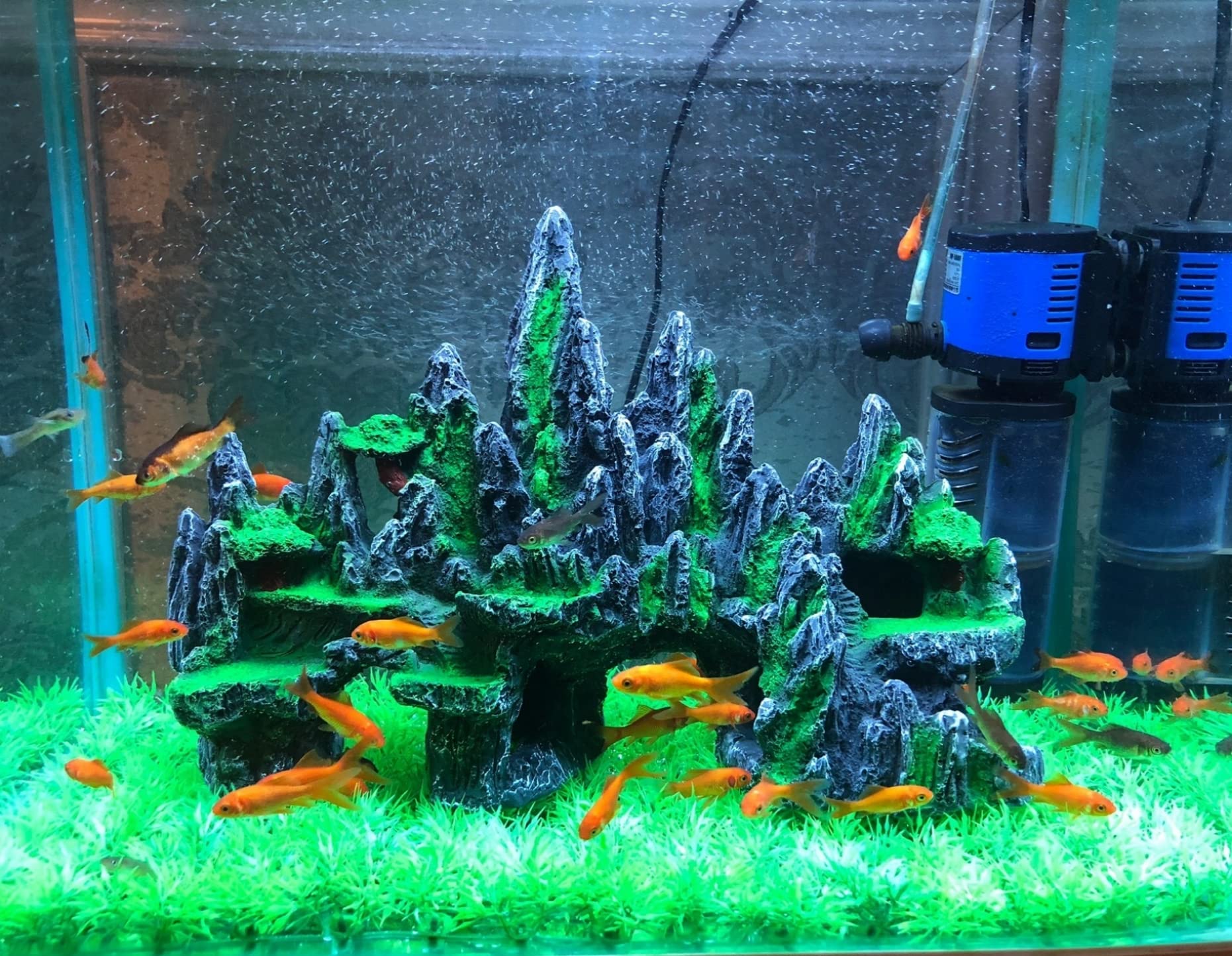 Awxzom Extra Large Aquarium Decorations, Big Mountain View Aquarium Ornaments, Large Fish Tank Decorations, Come With 1 Little Diver And 2X 4Inch Aquarium Plastic Plants (Extra Large Mountain)