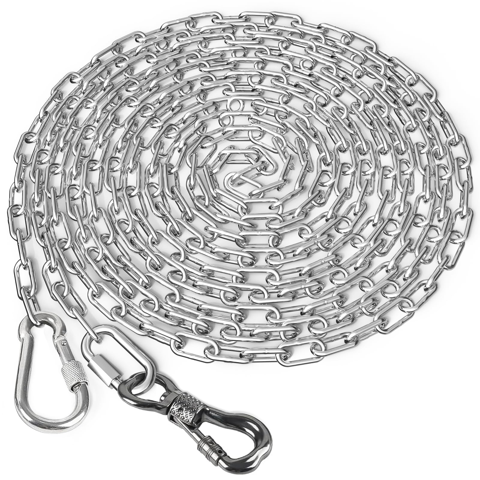 Tresbro Heavy Duty Dog Chains For Outside, 15Ft Stainless Steel Tie Out Cable With Swivel Hook For Small Medium Dogs, Metal Chew