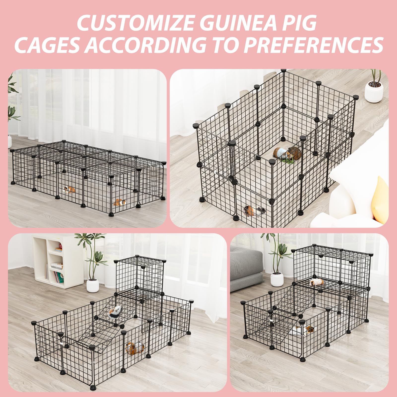 Guinea Pig Cages With Door And Top, 50X25X12Inch Small Animal Cage, 20Pcs Metal Grid Panels Small Animal Playpen, Expandable Cag
