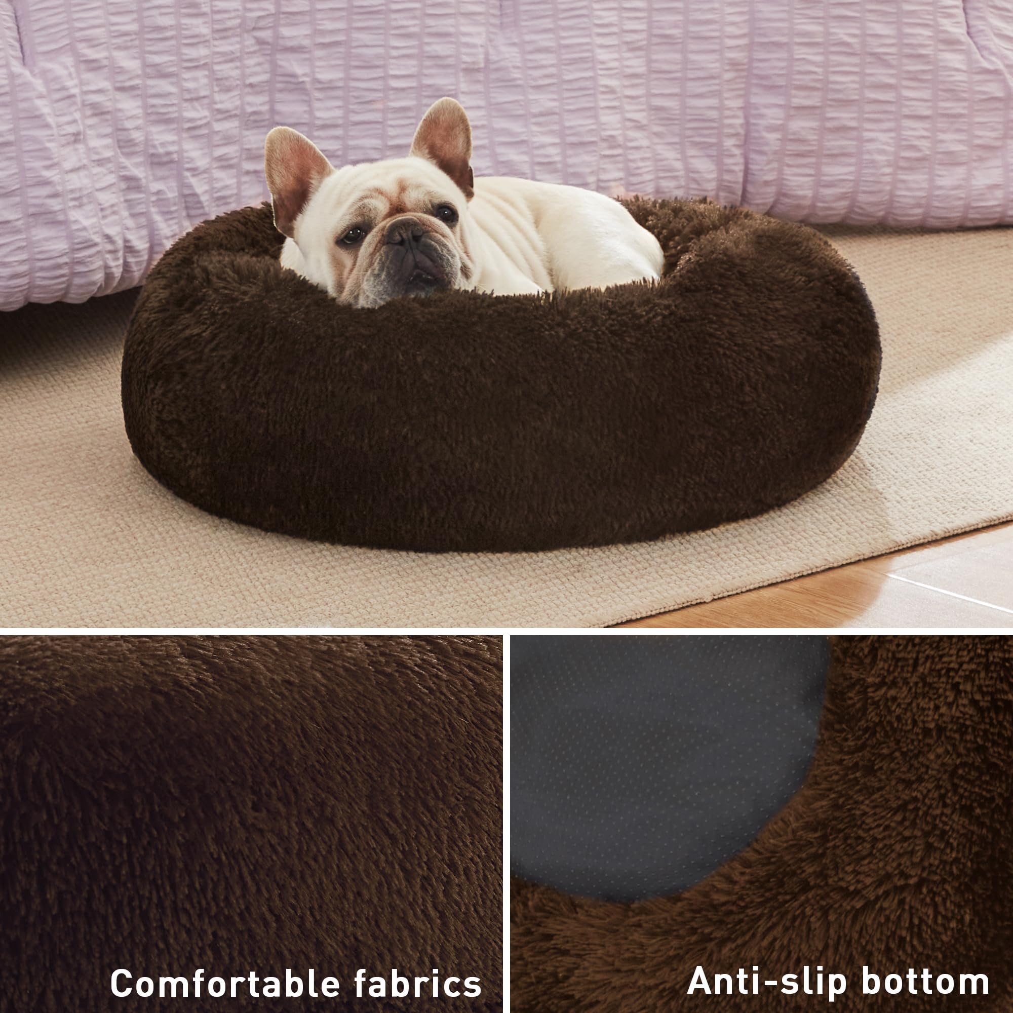 Love'S Cabin 24In Cat Beds For Indoor Cats - Cat Bed With Machine Washable, Waterproof Bottom - Dark Brown Fluffy Dog And Pet Ca