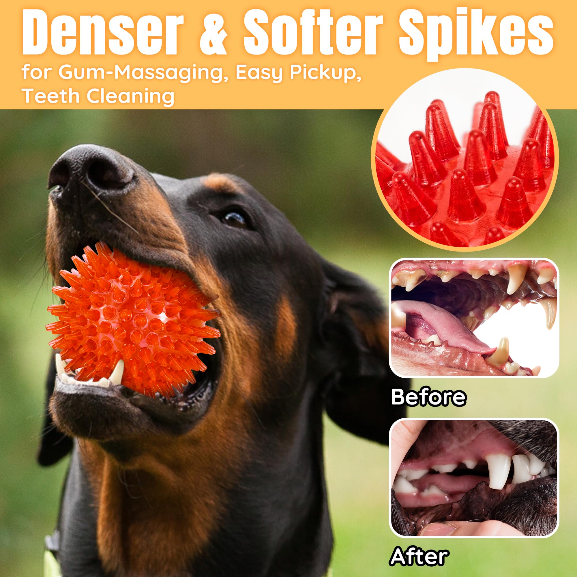 LECHONG 6-Pack 3.5    Squeaky Dog Balls, Durable Soft Spiky Chew Rubber Fetch Toy Balls for Large Medium Aggressive Chewers Teet