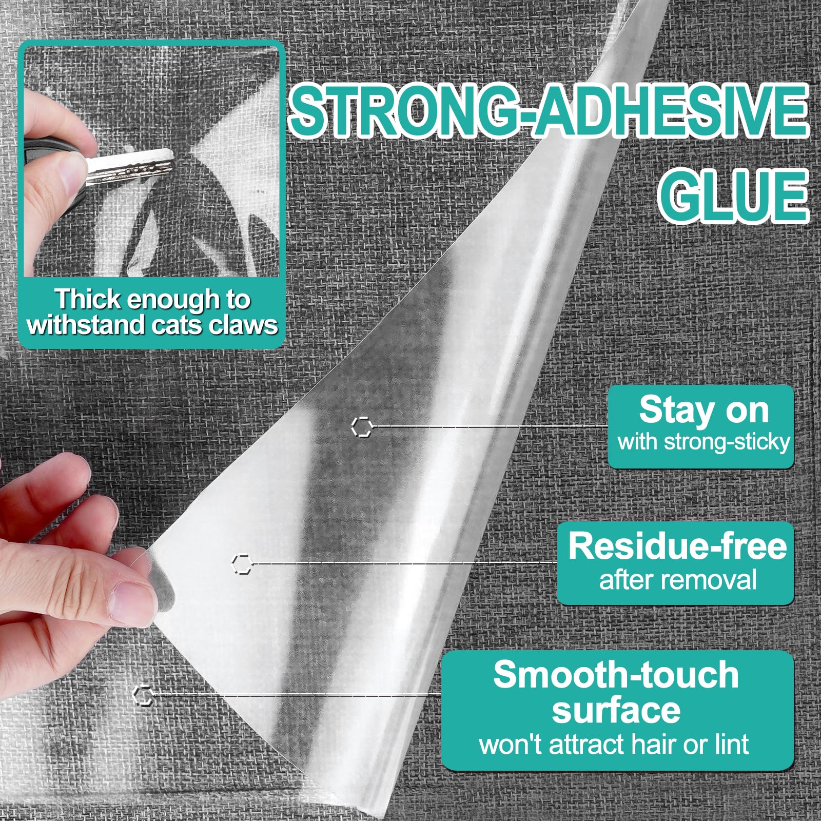 Lovinch [Thicken Vinyl] Anti Cat Scratch Furniture Protector, Single-Sided Sticky Couch Protector For Cats, Flexible Couch Corne