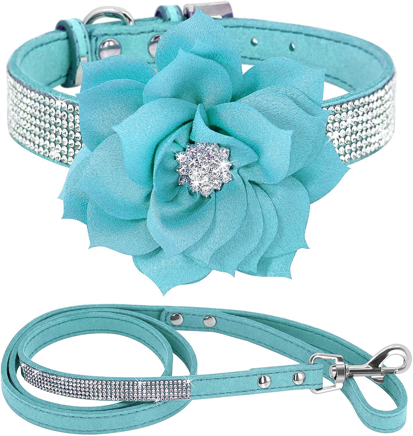 Serijoars Cute Dazzling Sparkling Elegant Fancy Soft Suede Leather Bling Rhinestone Crystal Jeweled Pet Cat Dog Puppy Collar Dog