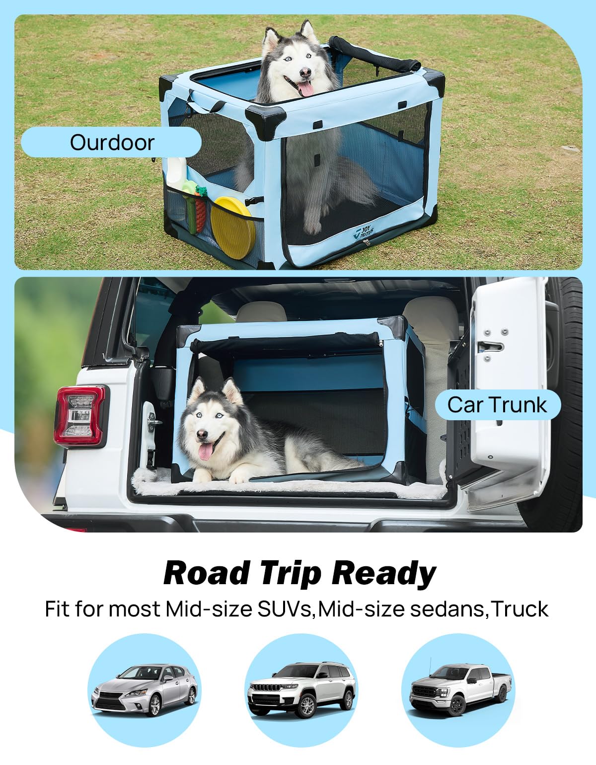 Joytutus Collapsible Dog Crate, 32 Inch Portable Pet Crate For Car, Travel Dog Kennel Foldable Dog Crate For Large Dog 50Lbs, So