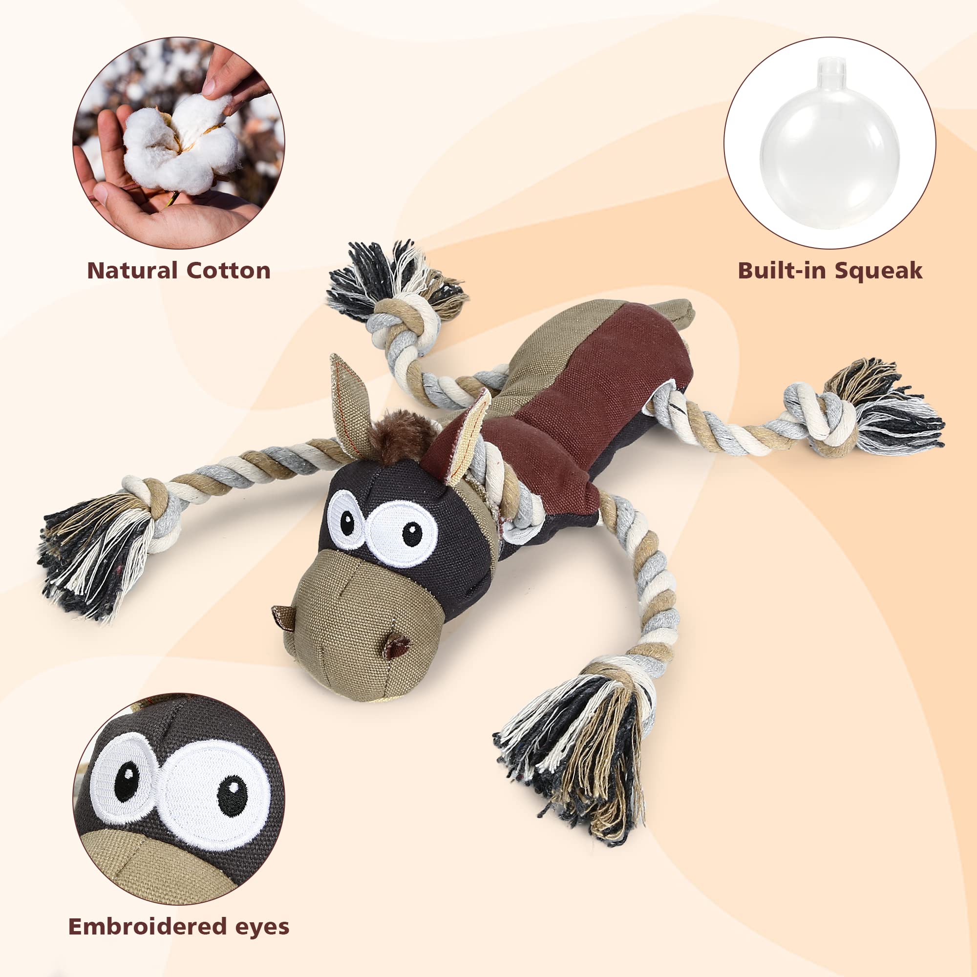 IOKHEIRA Dog Toys for Aggressive Chewers - Tough Squeaky Chew Toy, Durable Linen, Auburn, 1 Count