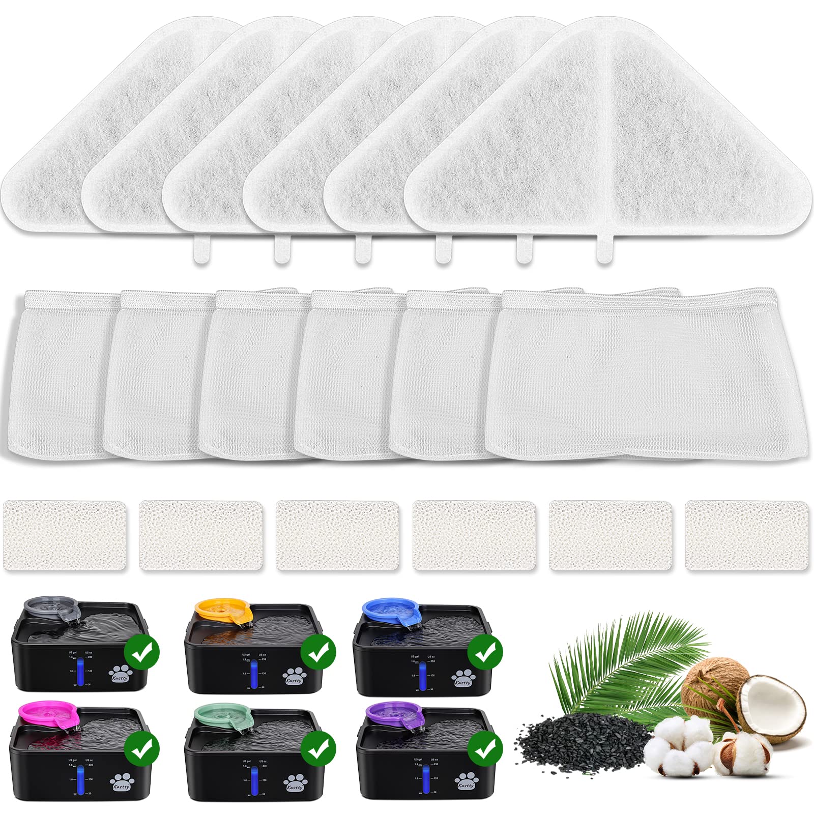 Replacement Filters for 230oz Dog Water Fountain, Made of Activated Carbon and PP Cotton, Kastty Food Grade Water Fountain Filte