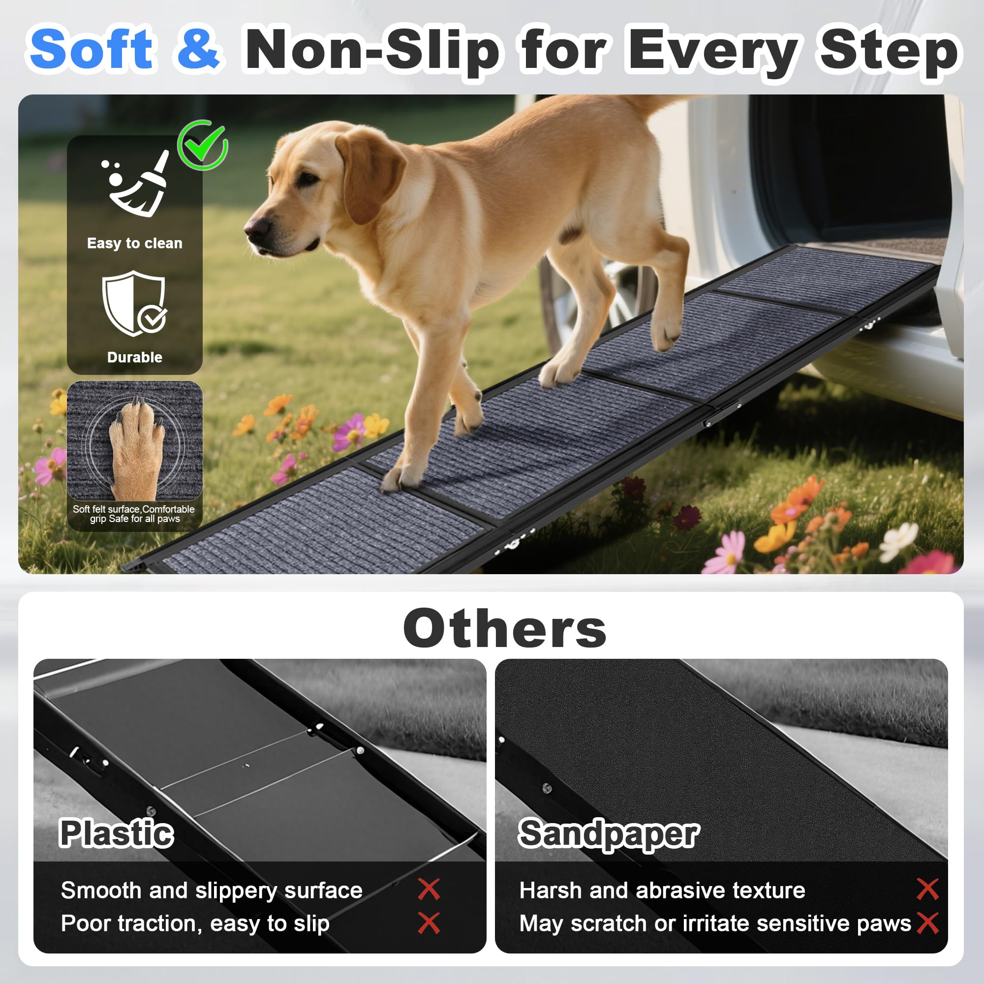 COSIEST Dog Ramp for Car, 63 L x 17.3 W Folding Pet Ramp for Large Dogs Up to 250LBS, Portable Dog Steps with Non-Slip Surface f