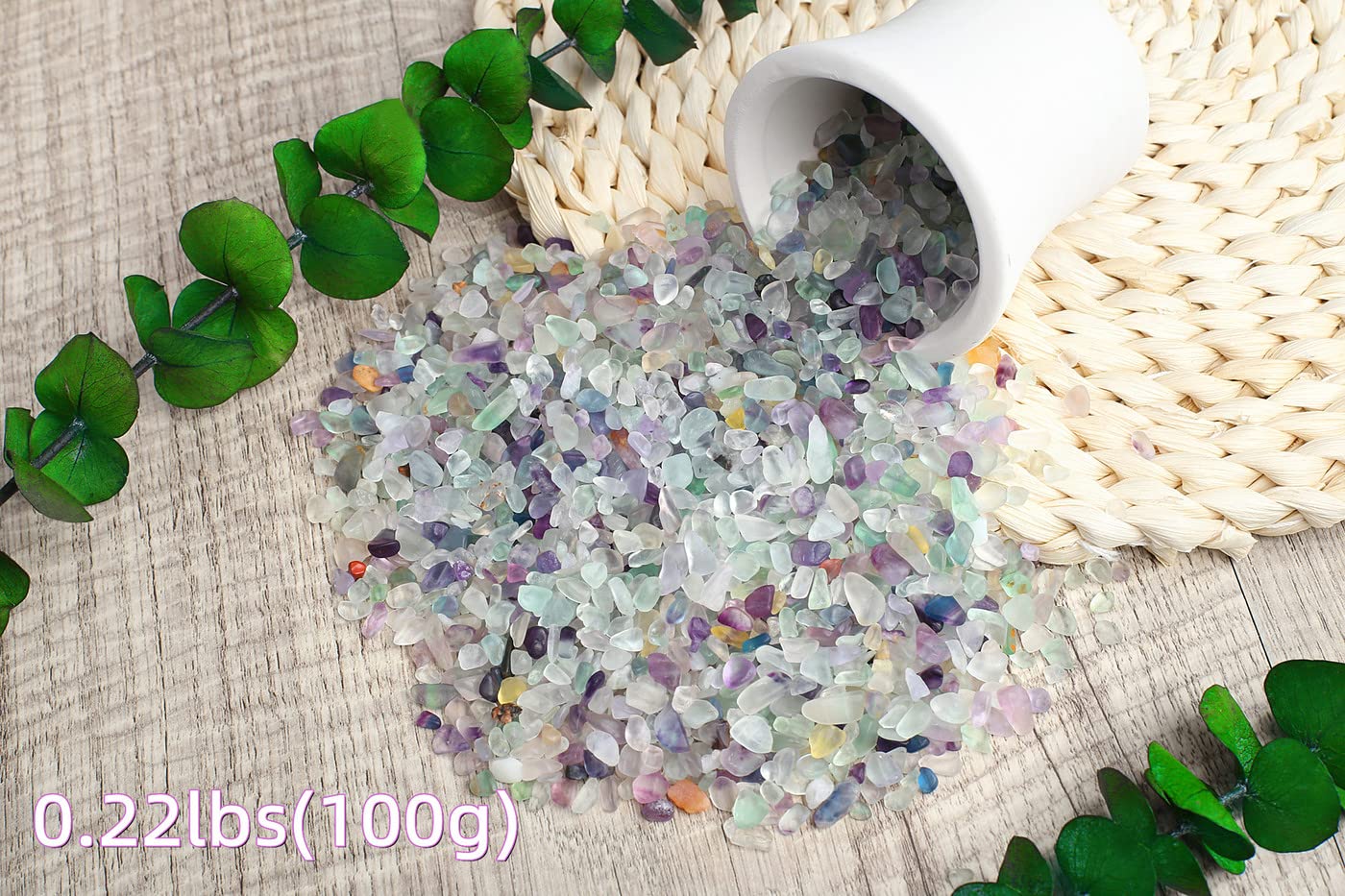 ZHIYUXI Crystal Fluorite Vase Filler, 0.22lbs, Polished Healing Chips for Decoration, Fish Tank Gravel, Succulent Plants, Home D