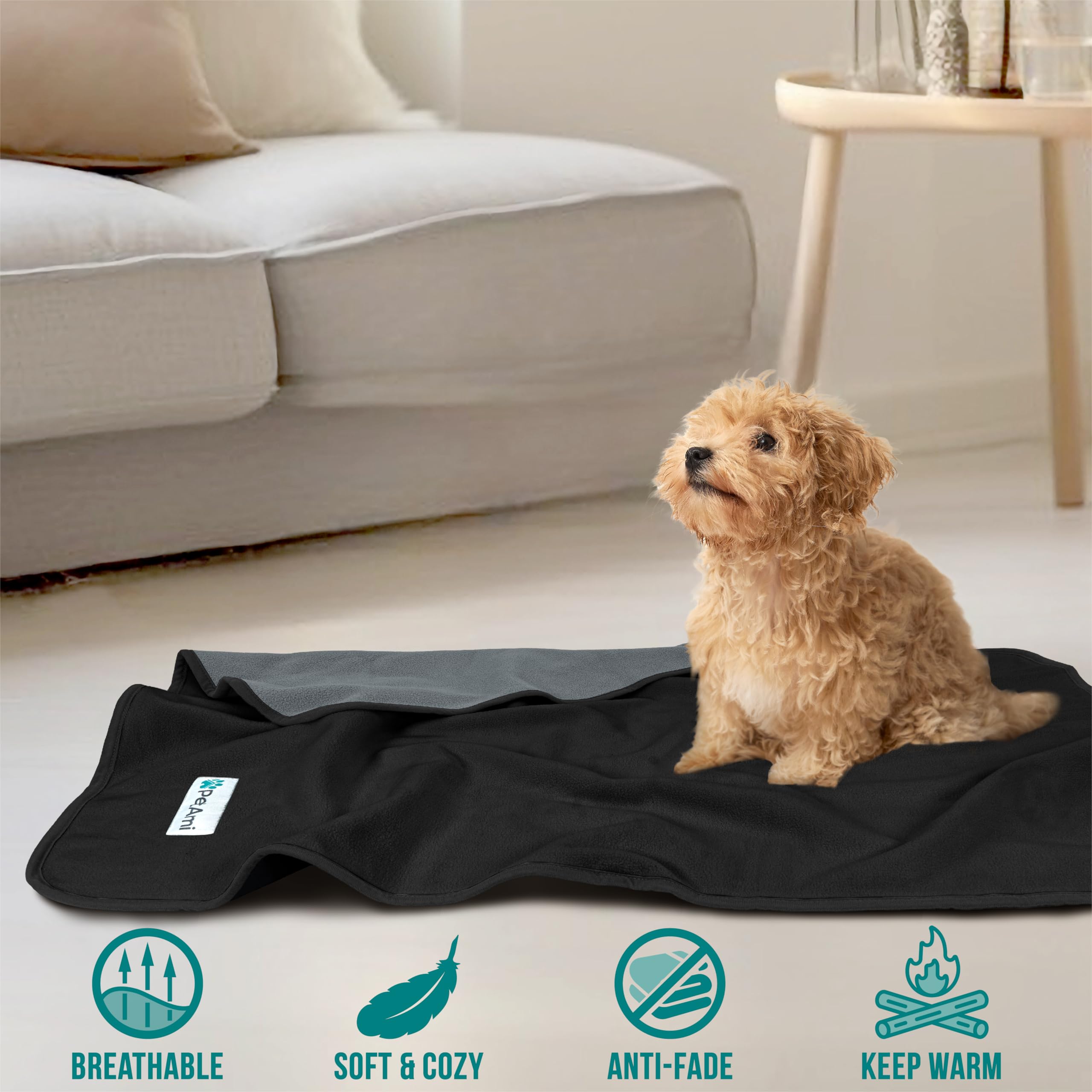 Petami Waterproof Dog Blanket For Medium Large Pets Dogs Cats, Pet Couch Cover Protector For Furniture, Reversible Washable Soft Fleece Cat Blanket For Bed Couch Sofa, 40X60 (Black/Gray)