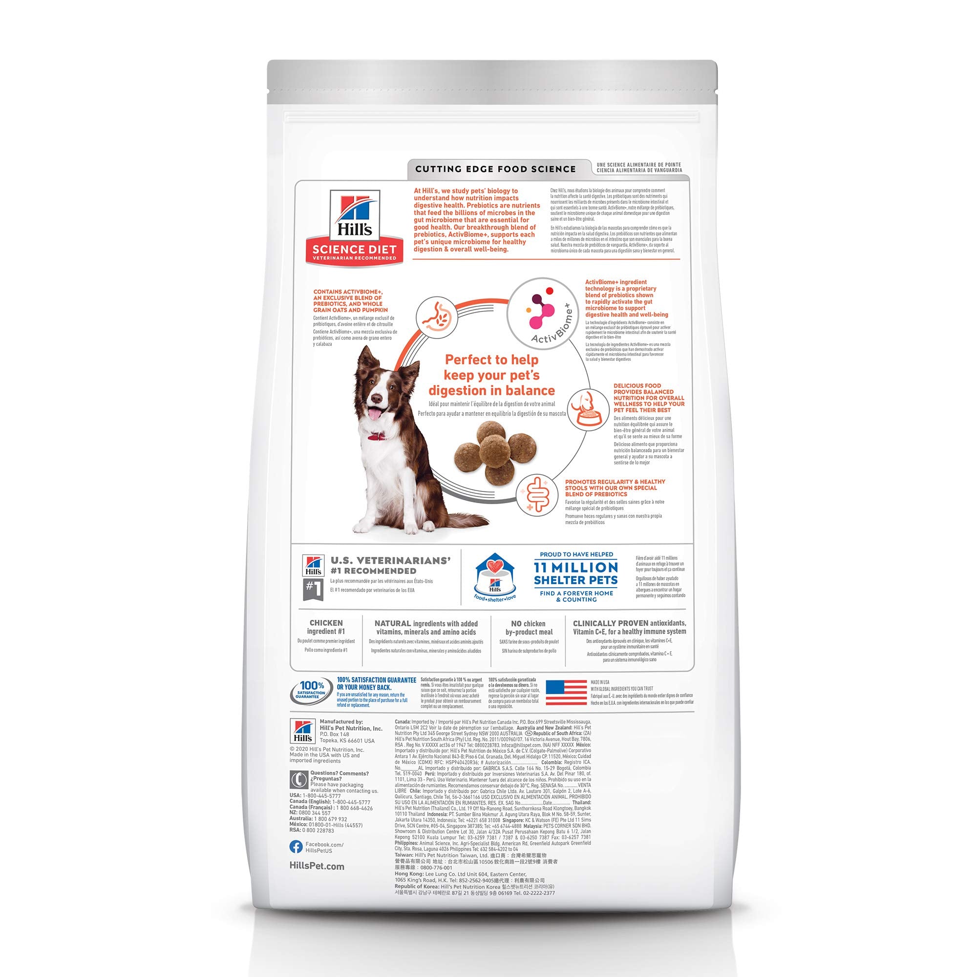 Hills Science Diet Perfect Digestion, Adult 1-6, Digestive Support, Dry Dog Food, Chicken, Brown Rice, & Whole Oats, 22 lb Bag