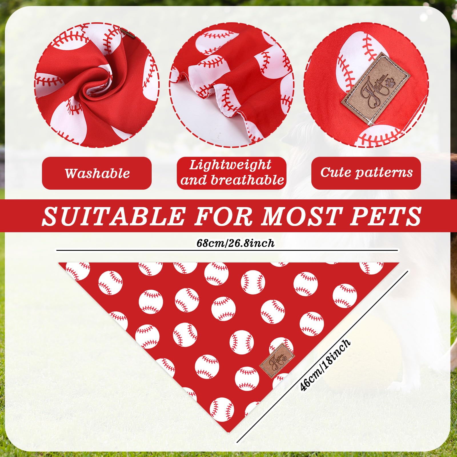 2Pcs Baseball Dog Bandana Red Blue Sports Ball Theme Triangle Pet Scarf Cute Adjustable For Pet Birthday Party Costume Accessori