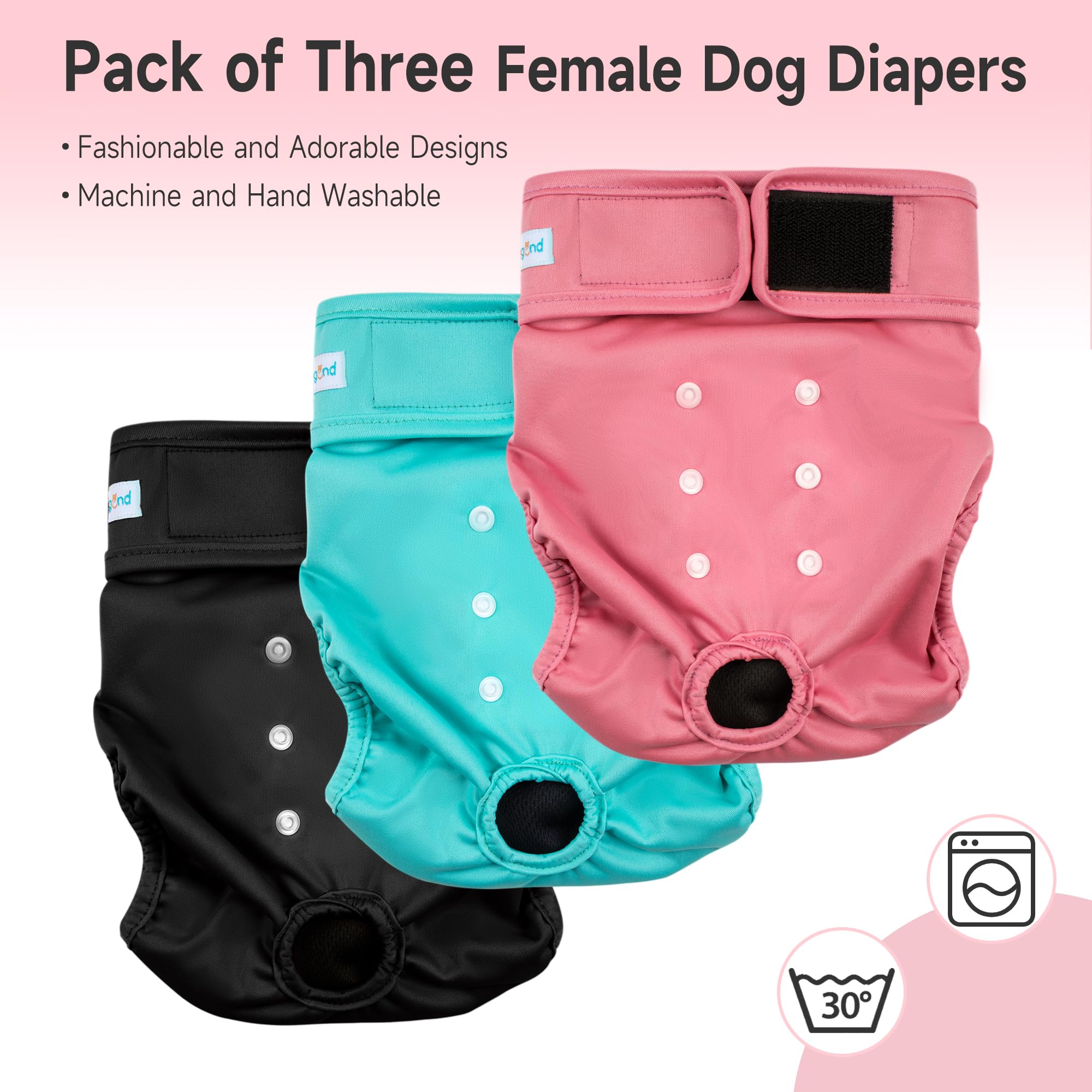 Paw Legend Washable Reusable Female Dog Diapers - No Leak Doggie Diapers For Heat Cycle (3 Pack,Large)