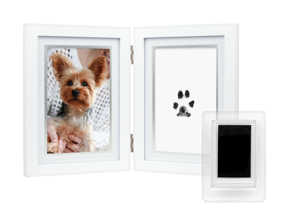 Pearhead Pet Pawprints Desk Picture Frame, Pet Memorial Keepsake, White Photo Frame For Pet, Imprint Kit