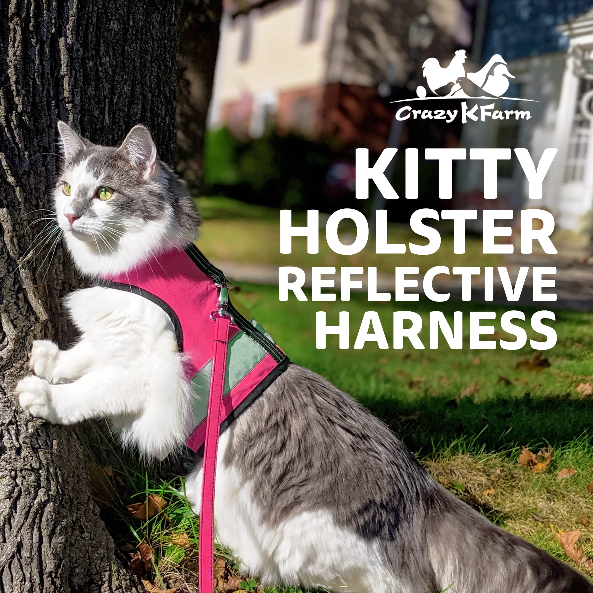 Kitty Holster Reflective Cat Harness - High-Visibility Cat Vest For Day & Night | Secure, Breathable And Washable Cotton | Ideal For Walking & Traveling - Flamingo Pink, M To L