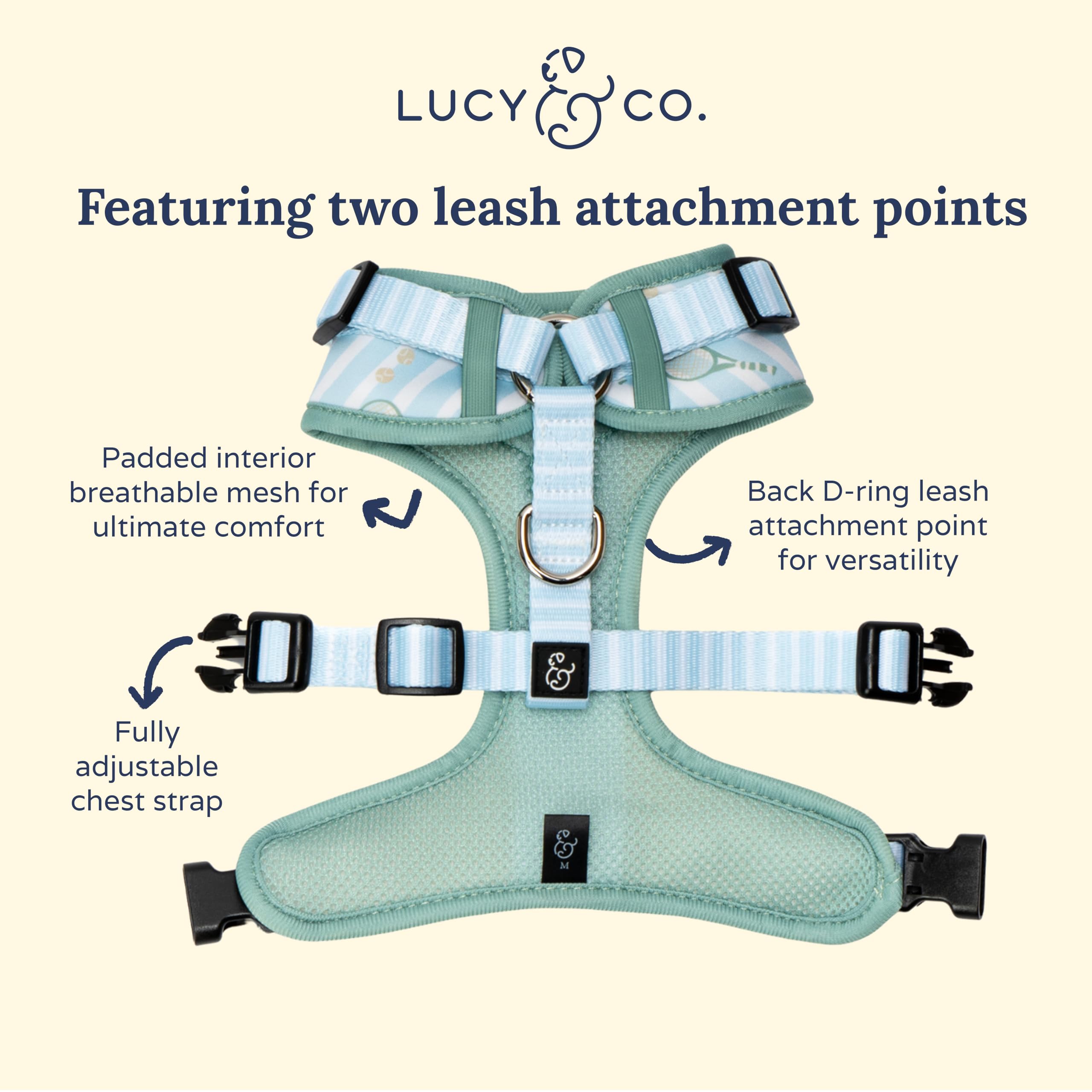 Lucy & Co. The Match Point No-Pull Dog Harness - Size Medium - Vest to Stop Pulling & Walk Easy - Comfortable Leash Training Pro