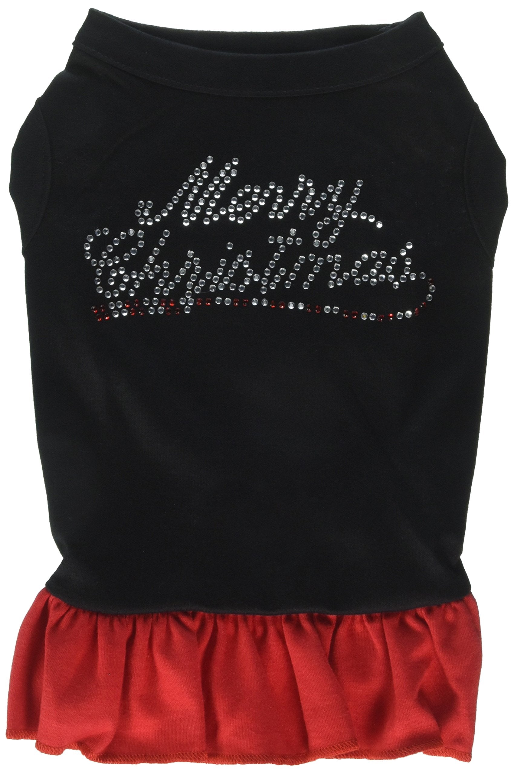 Christmas Pet Dog & Cat Dress Rhinestone, Merry Christmas Black W/Red SM (3-6 lbs.)