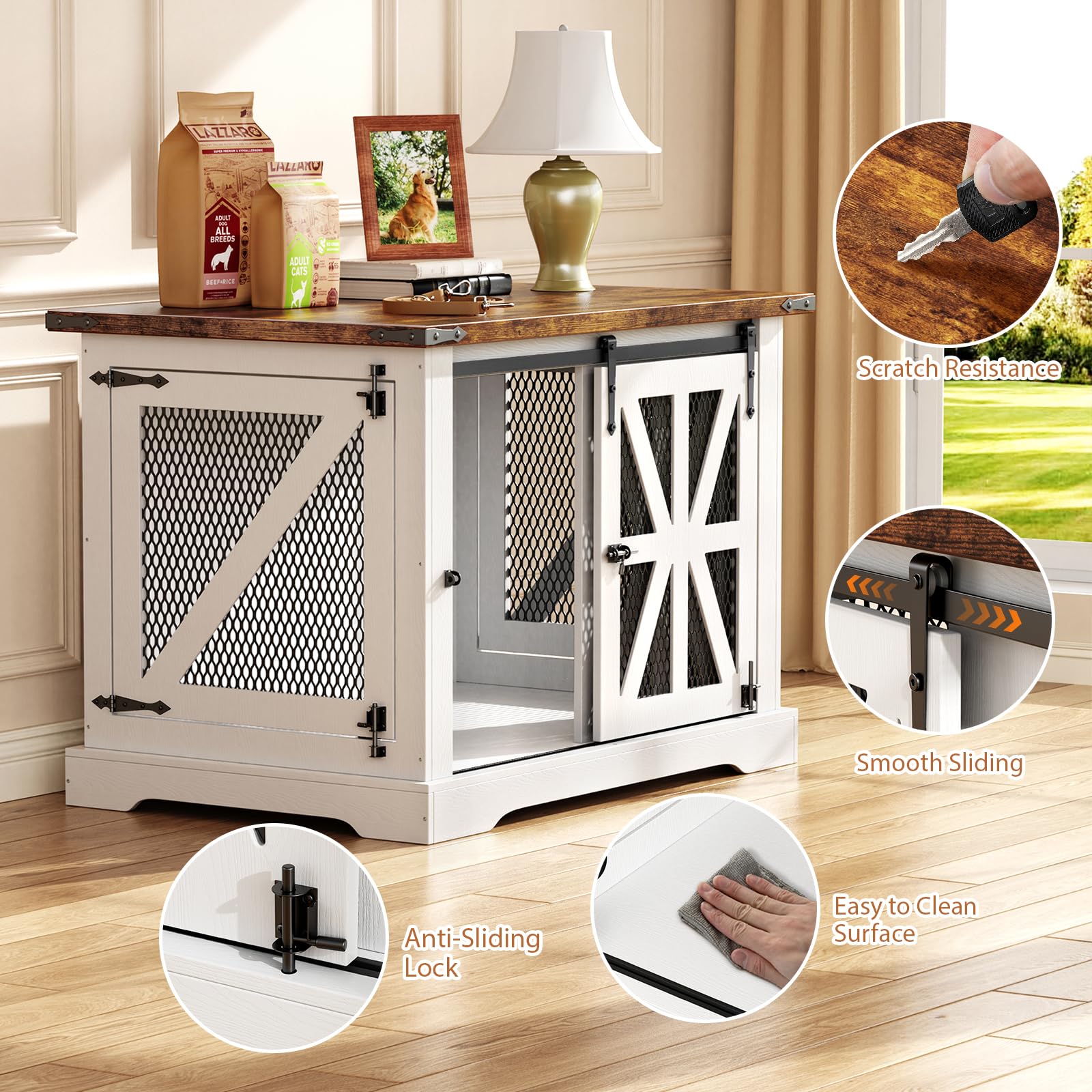 VOPEAK Farmhouse Dog Crate Furniture, Heavy Duty Large Dog Crate for Medium Large Dogs, XL Dog Cage Dog Kennel Indoor with Doubl