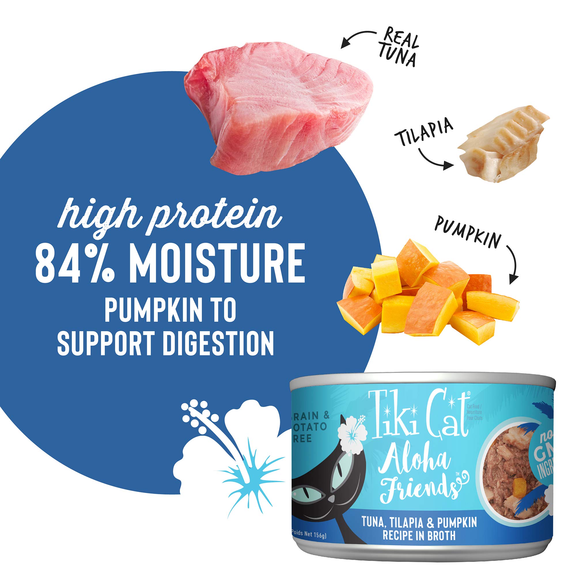 Tiki Cat Aloha Friends, Tuna, Tilapia & Pumpkin, Grain-Free & High Moisture, Wet Cat Food for All Life Stages 5.5 oz. Cans (Pack