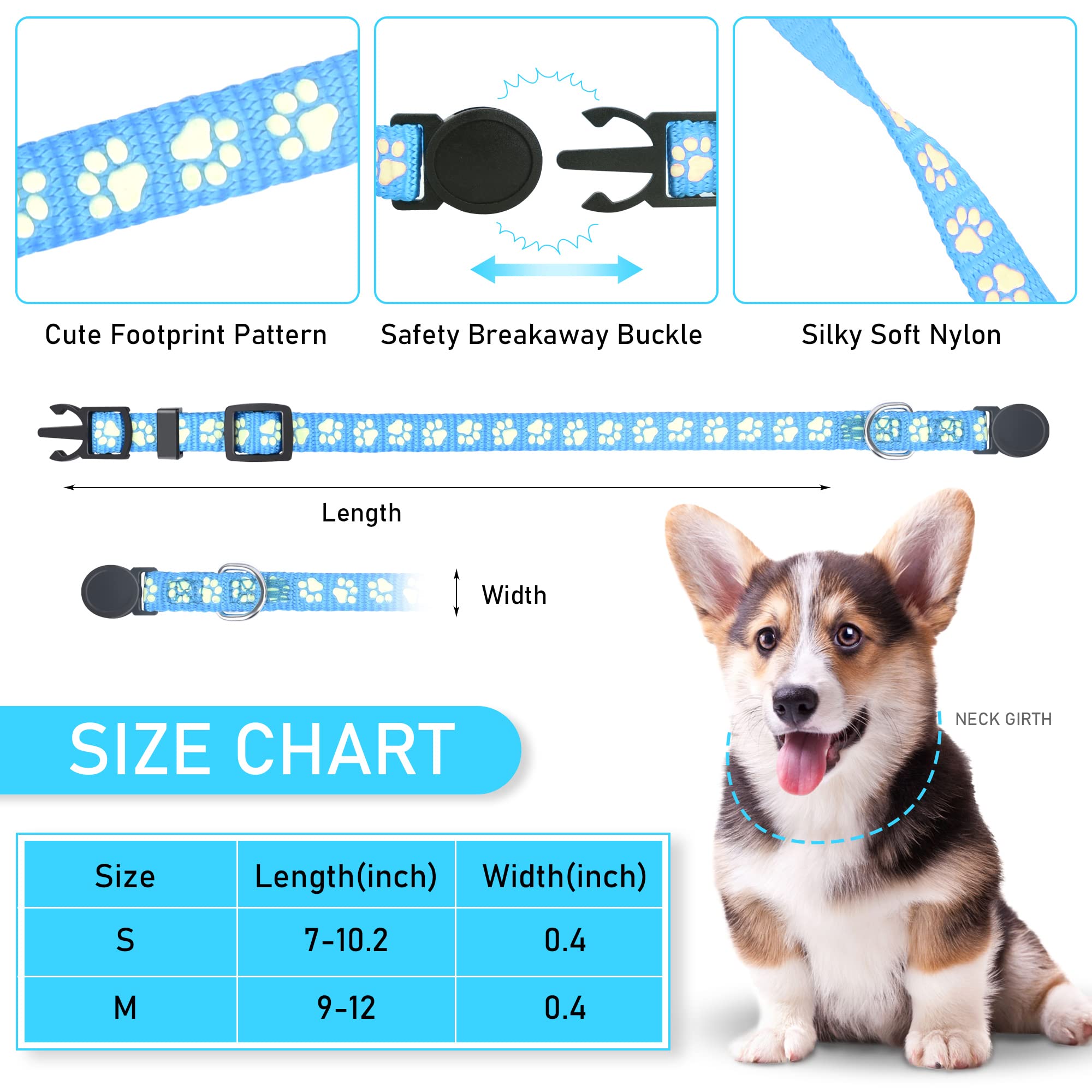 Gamuda 12Pcs Reflective Puppy Collars - Soft Nylon Whelping Id Collars Glow In The Dark, Adjustable Breakaway Litter With 2 Reco