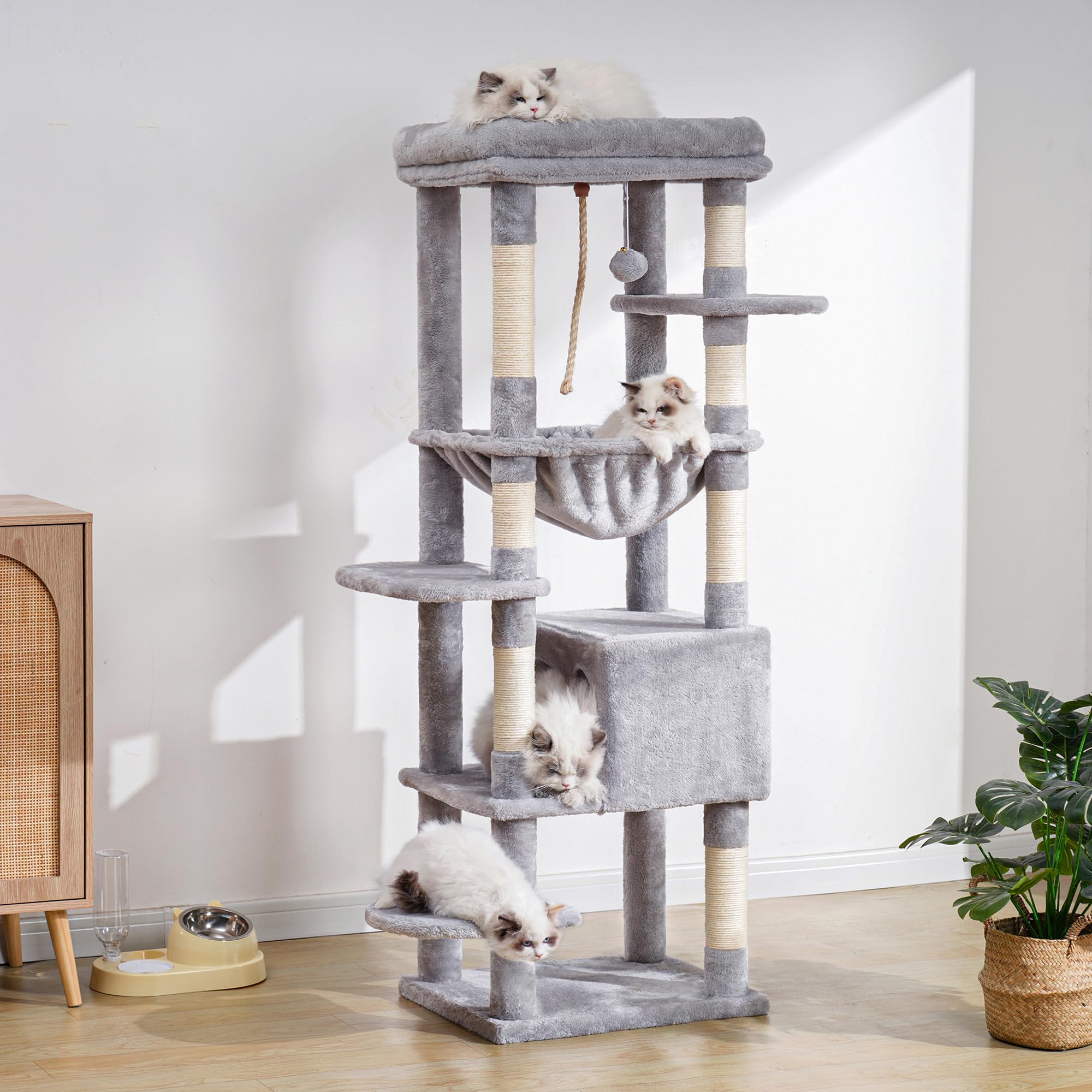Heybly Cat Tree For Large Cats 20 Lbs Heavy Duty,60 Inches Xxl Cat Tower For Indoor Cats,Multi-Level Furniture Condo With Big Pa