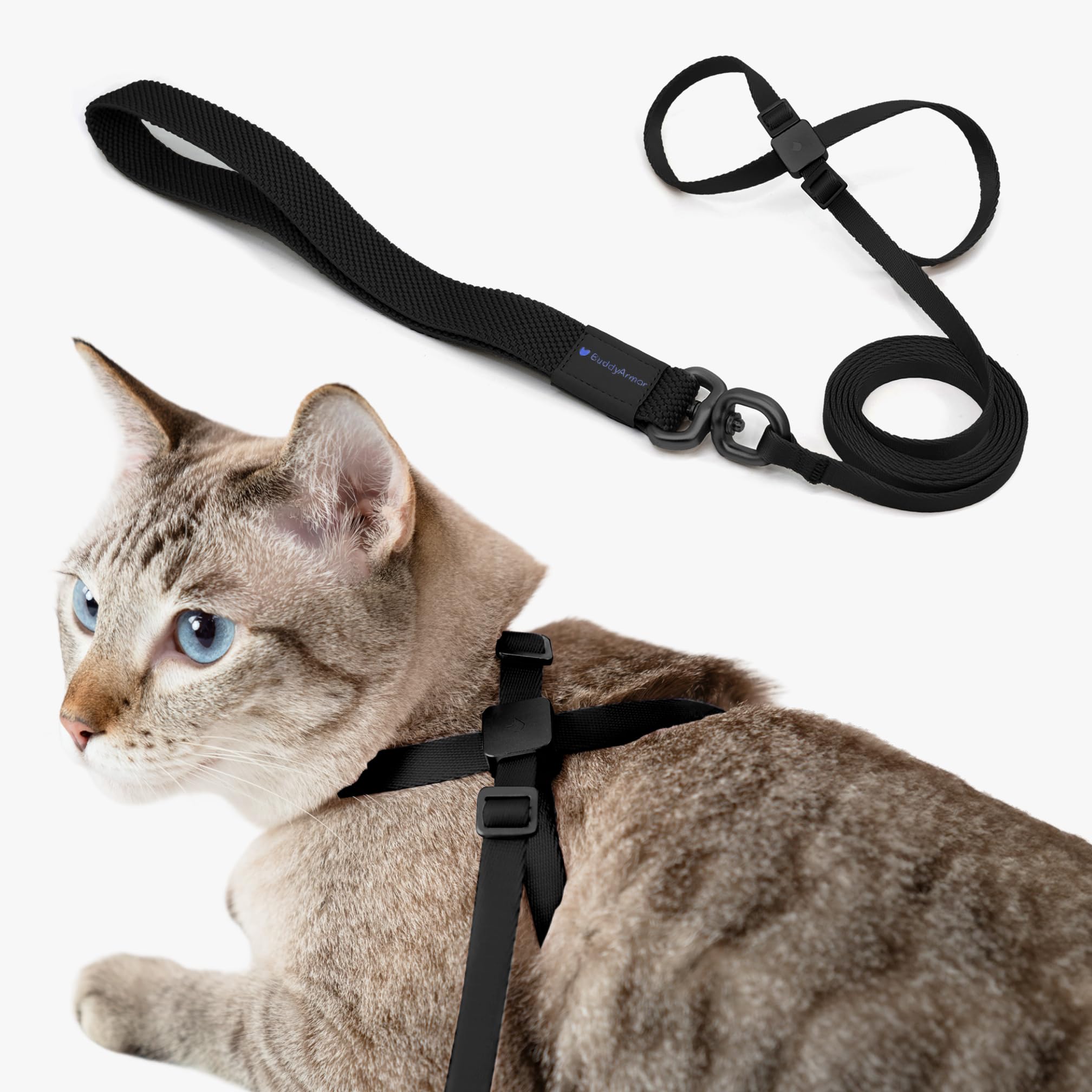 Buddyarmor Cat Harness And Leash 2-In-1, Escape Proof Anti-Chocking Harness Adjustable Lighweight Leash Walking Outoor Training 
