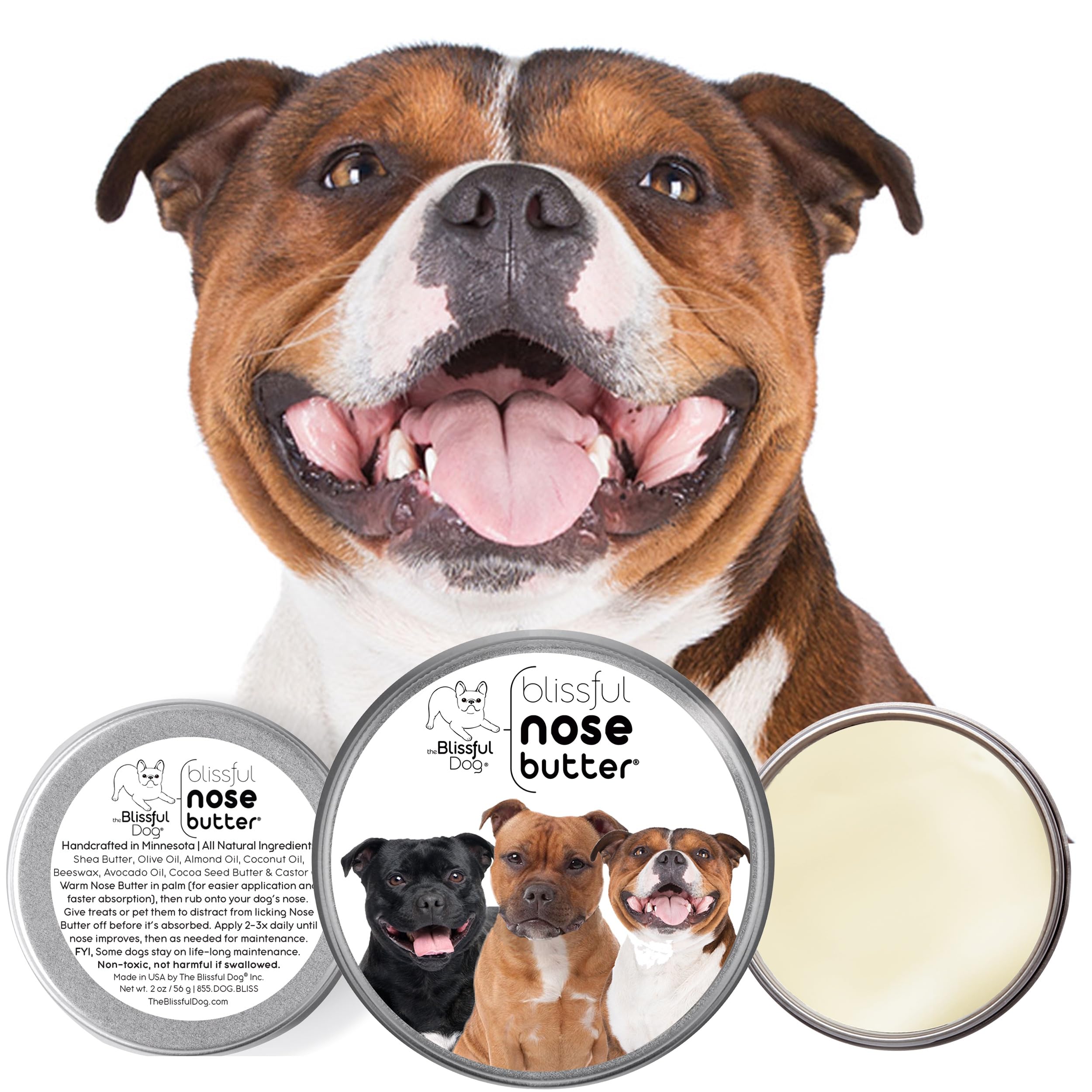 The Blissful Dog Staffordshire Pitbull Terrier Unscented Nose Butter - Dog Nose Butter, 8 Ounce