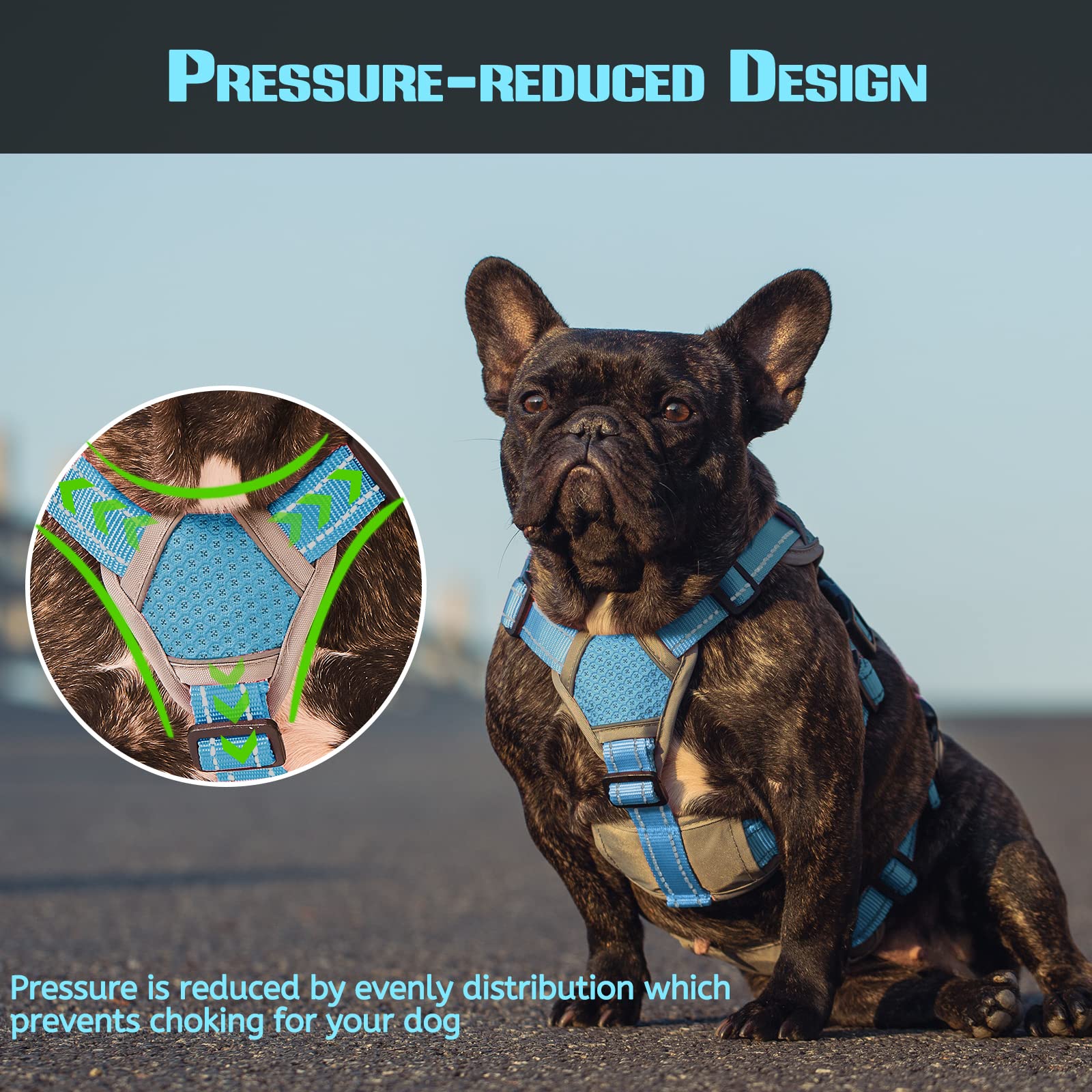 Escape Proof Dog Harness, Escape Artist Harness, Fully Reflective Harness With Padded Handle, Breathable,Durable, Adjustable Vest For Small Dogs Walking, Training, And Running Gear Blue (Small)