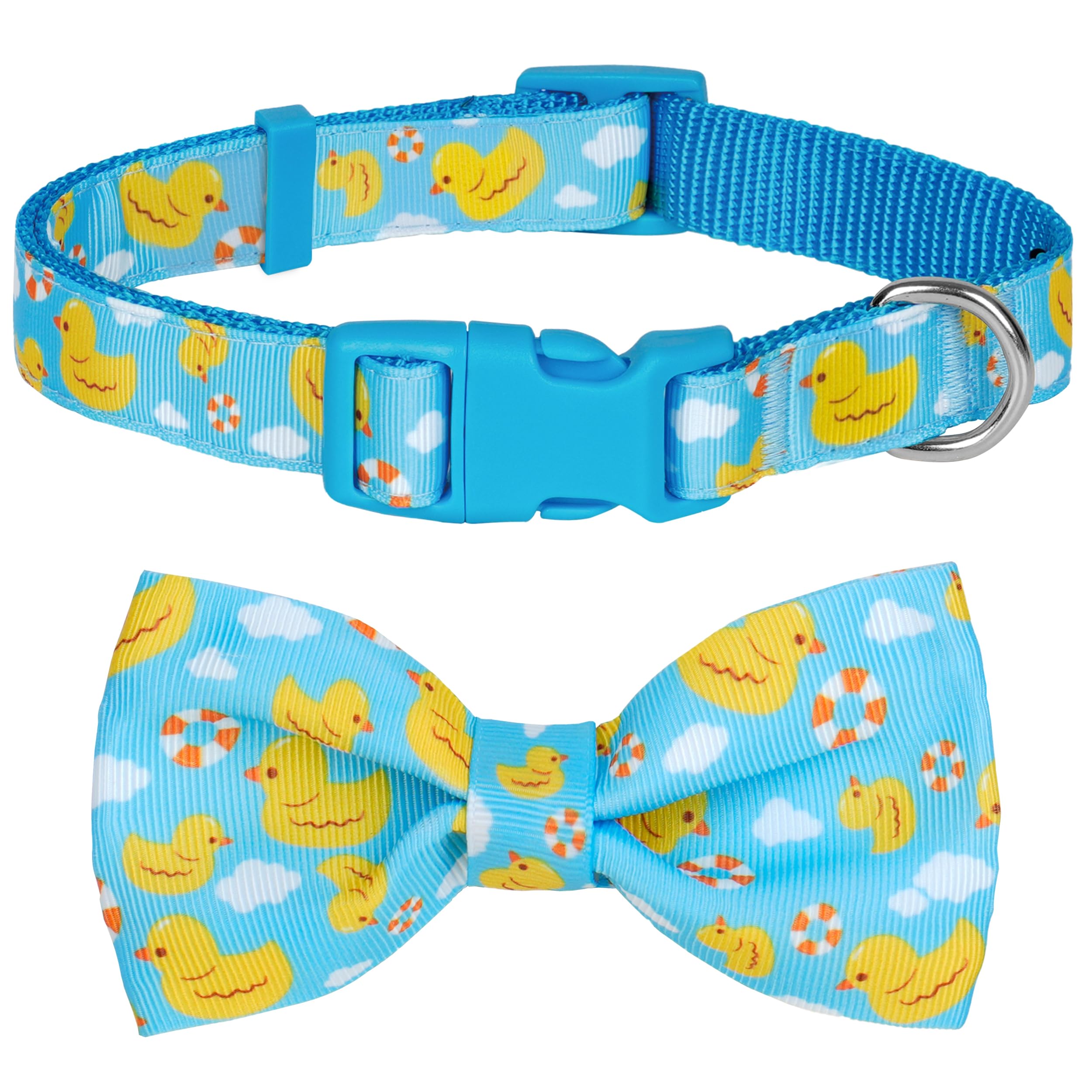 Azuza Dog Collar With Bow Tie, Soft And Comfortable Adjustable Bowtie Dog Collar For Small Dogs (S, Yellow Duck)
