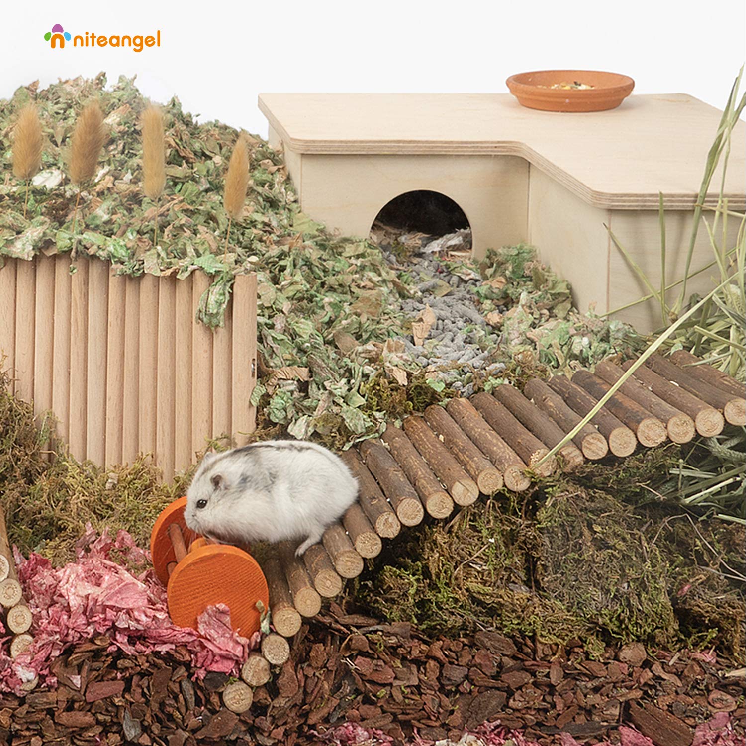 Niteangel Wooden Ladder Bridge, Hamster Mouse Rat Rodents Toy, Small Animal Chew Toy (11.8' X 5.9')