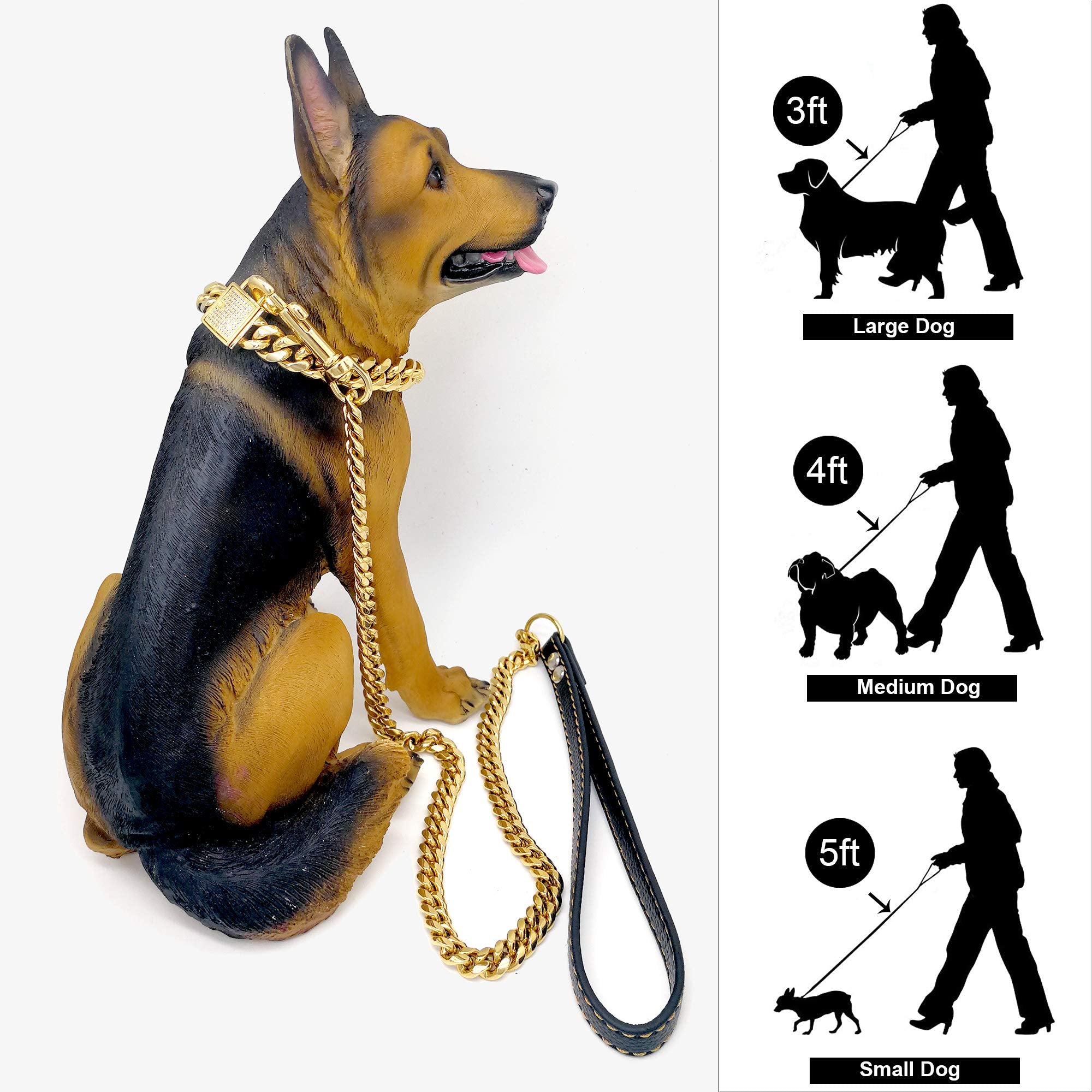 Pradog Chain Dog Leash Metal Chew Proof 12Mm Pet Leash Chain With Leather Padded Handle For Large Medium Small Dogs(Total Length Of 3Ft)