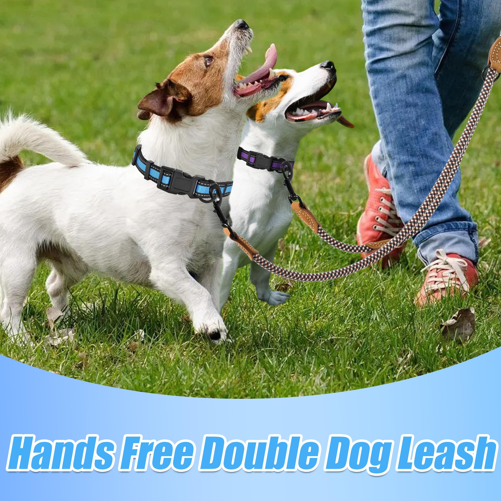 Mile High Life Dual Dog Leash - Double, Hands Free, 360 Swivel, Leather Tailored Connection, Brown, 8Ft