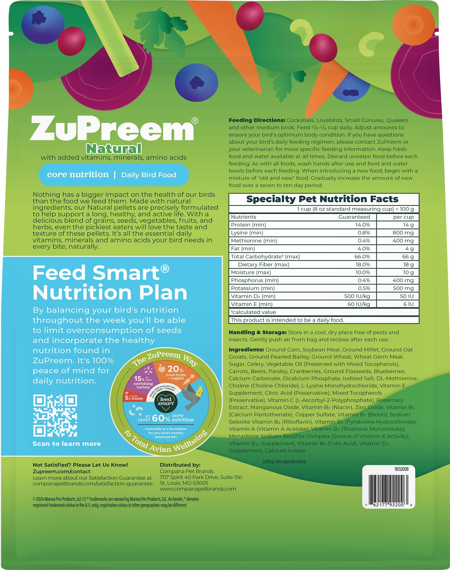 ZuPreem Natural Pellets Bird Food for Medium Birds, 2.5 lb (Pack of 2) - Daily Nutrition, Made in USA for Cockatiels, Quakers, L