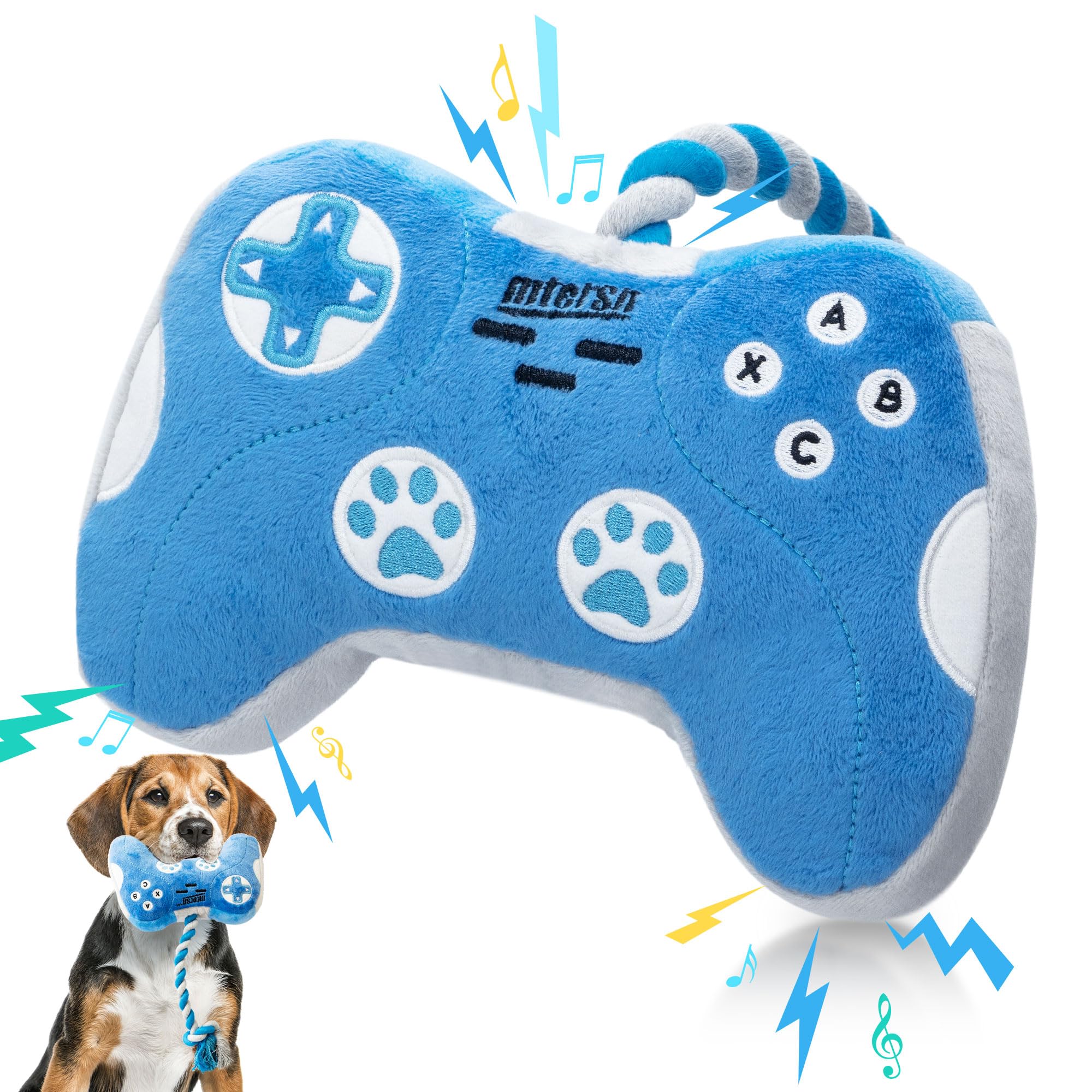Mtersn Cute Squeaky Dog Toys : Blue Game Controller Plush Dog Toy And Funny Puppy Chew Toys With Full Crinkle Paper - Cool Dog Birthday Toys For Small, Medium And Large Dogs