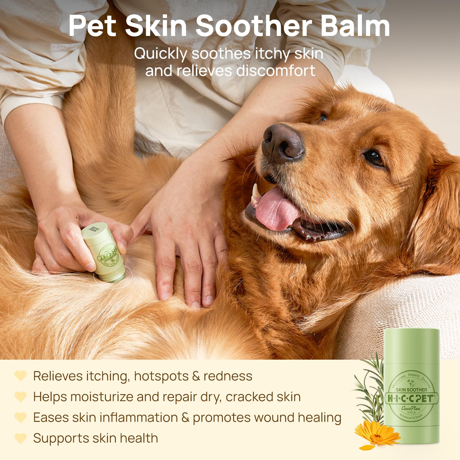 HICC PET Skin Soother Balm for Dogs & Cats - Itch Relief & Allergy Treatment, Dog Moisturizer for Dry Skin,0.53oz