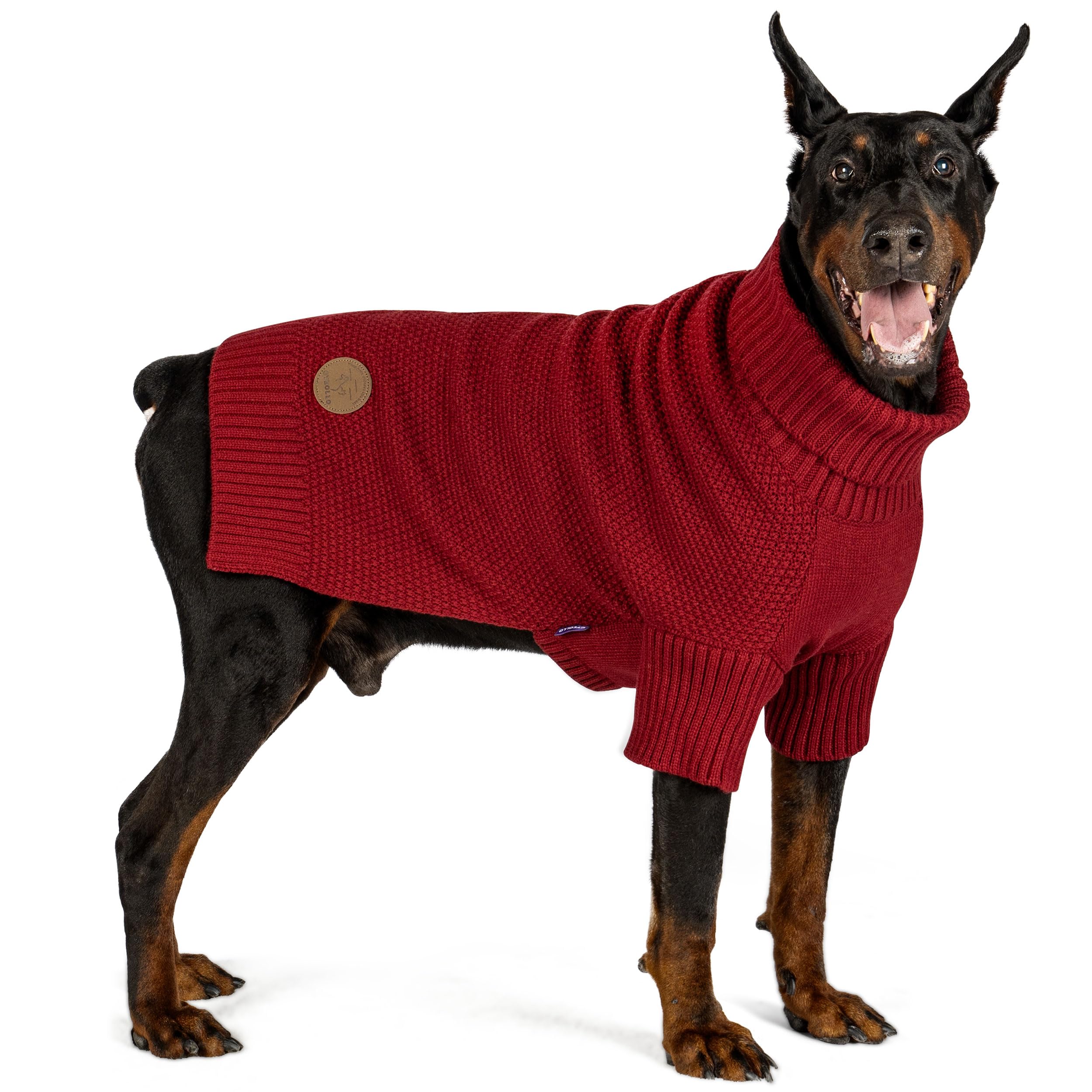 cyeollo Dog Sweater Knitwear with Leash Hole Turtleneck Pullover Sweaters Fall Winter Dog Clothes Sweaters for Large Dogs, Burgu