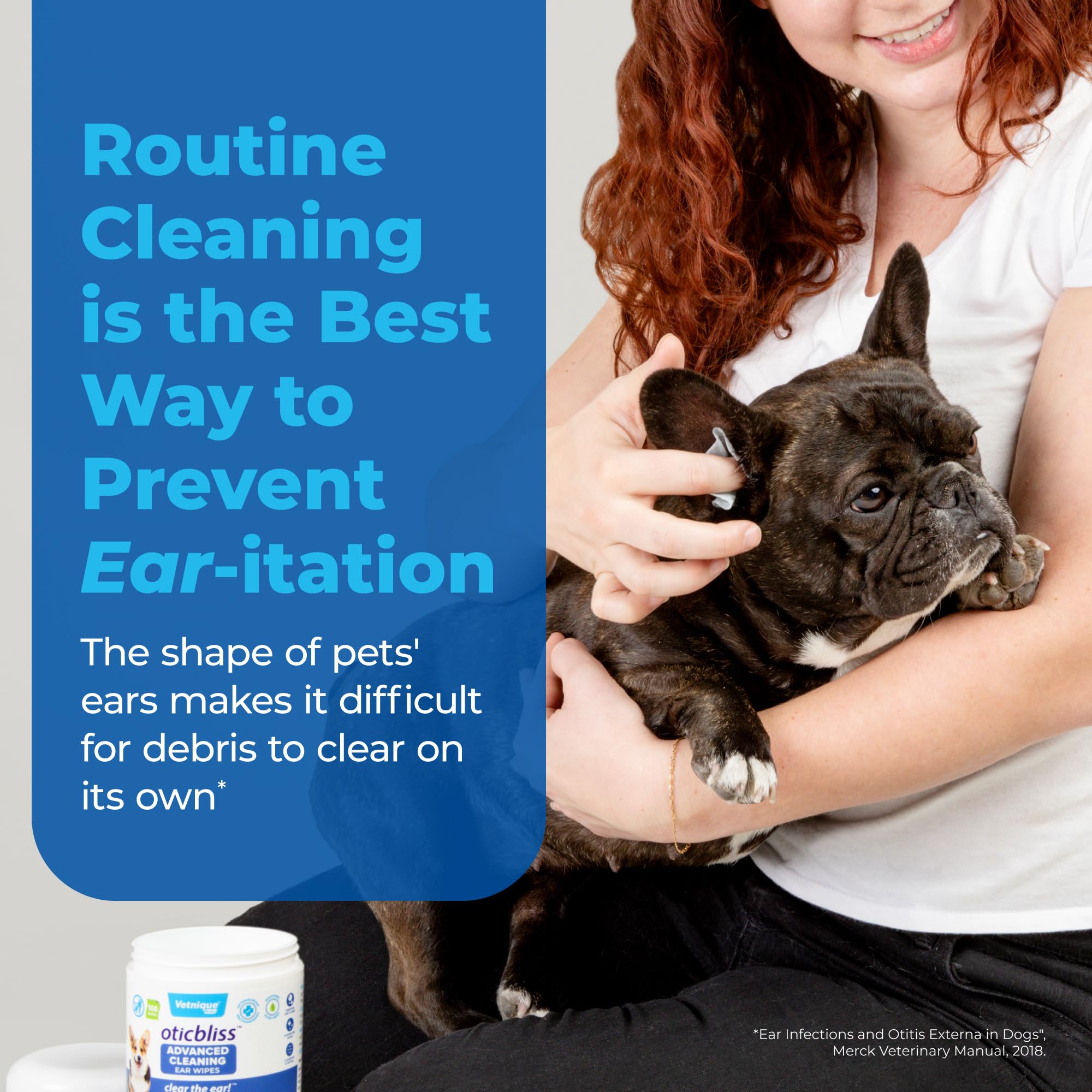 VETNIQUE Oticbliss Advanced Cleaning Ear Wipes for Dogs & Cats for Odor Control, Dirt and Wax Removal with Soothing Aloe Vera, D