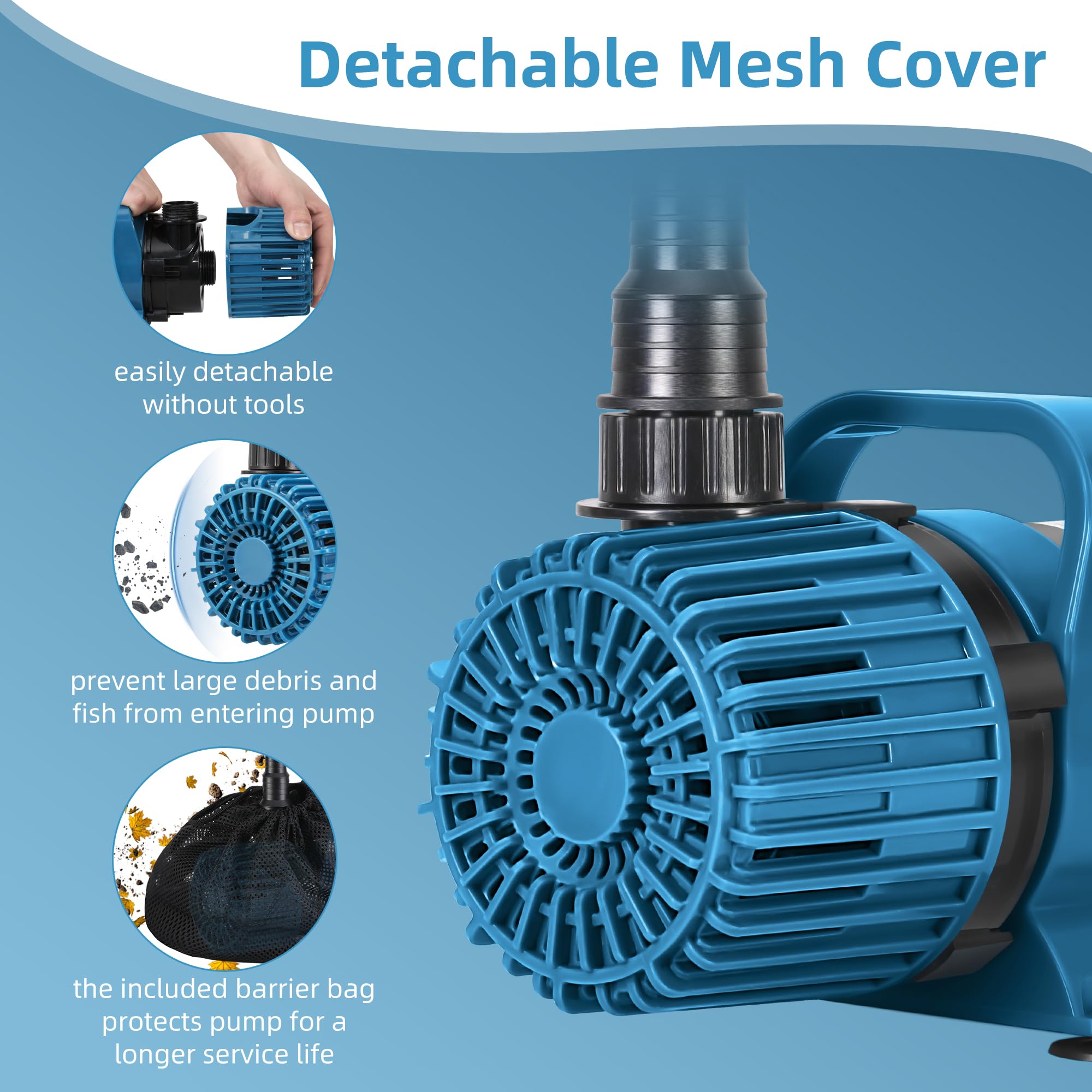 TONGCHANT 1600GPH 100W Outdoor Pond Pump for Koi Pond, Waterfall, Aquarium and Water Garden, Large Fountain Pump with 20ft Cord,
