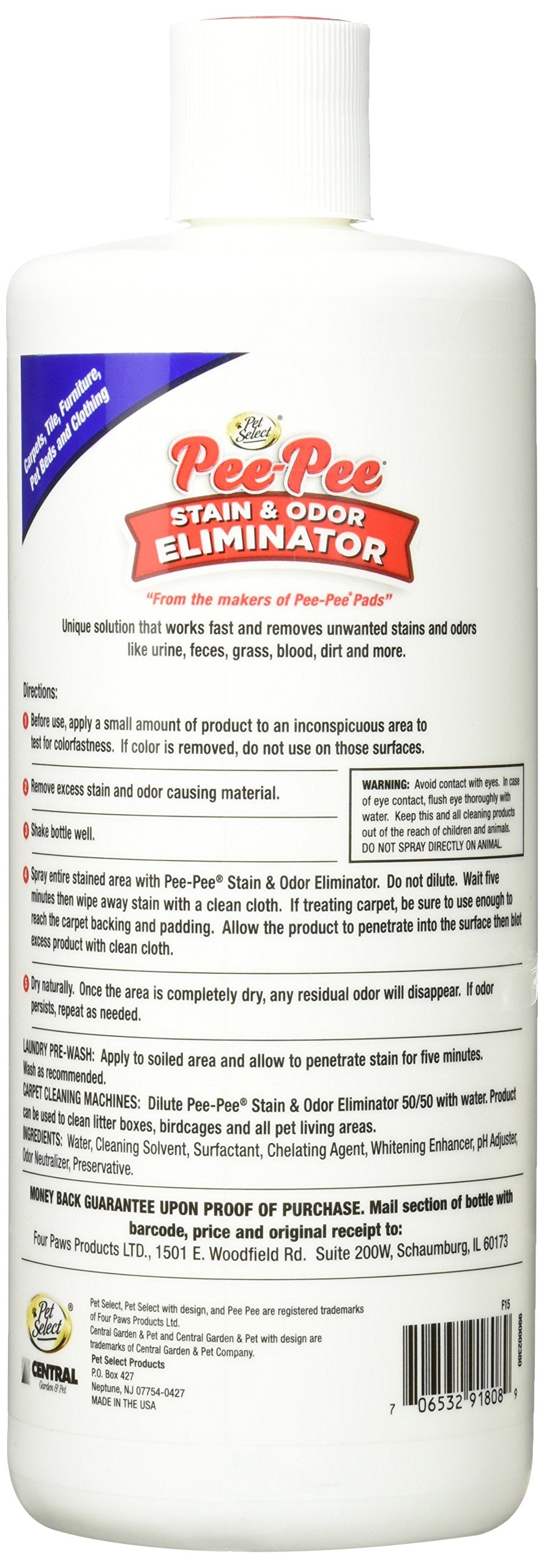 Pee-Pee Stain & Odor Remover, 32 oz - Effective Pet Cleaner for Urine, Odors & Stains - Safe for Home Use