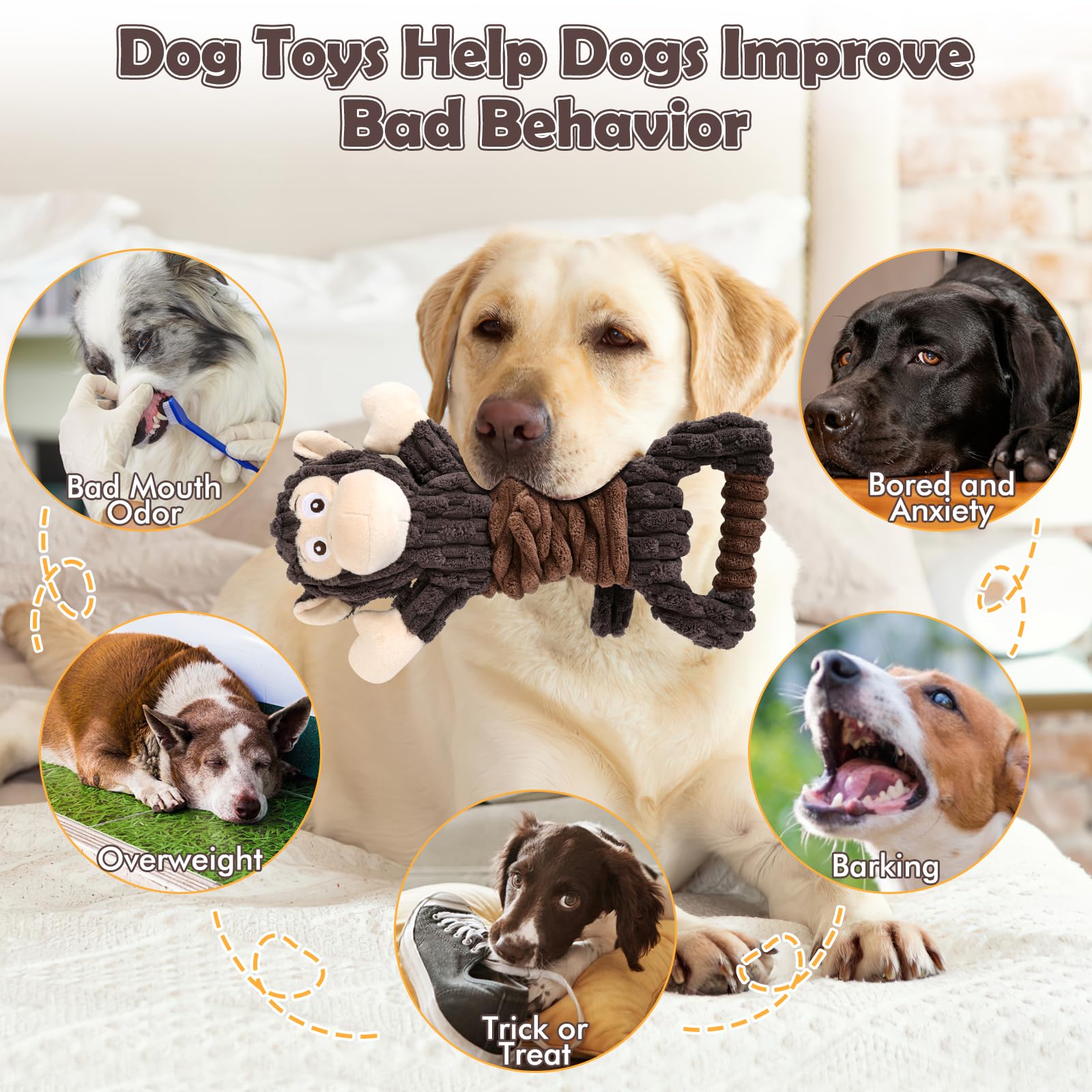 Letsmeet Dog Squeak Toys Plush Dog Toy With Crinkle Paper, Tug Of War Pull Interactive Dog Toys For Puppies, Small, Medium, Large Dogs