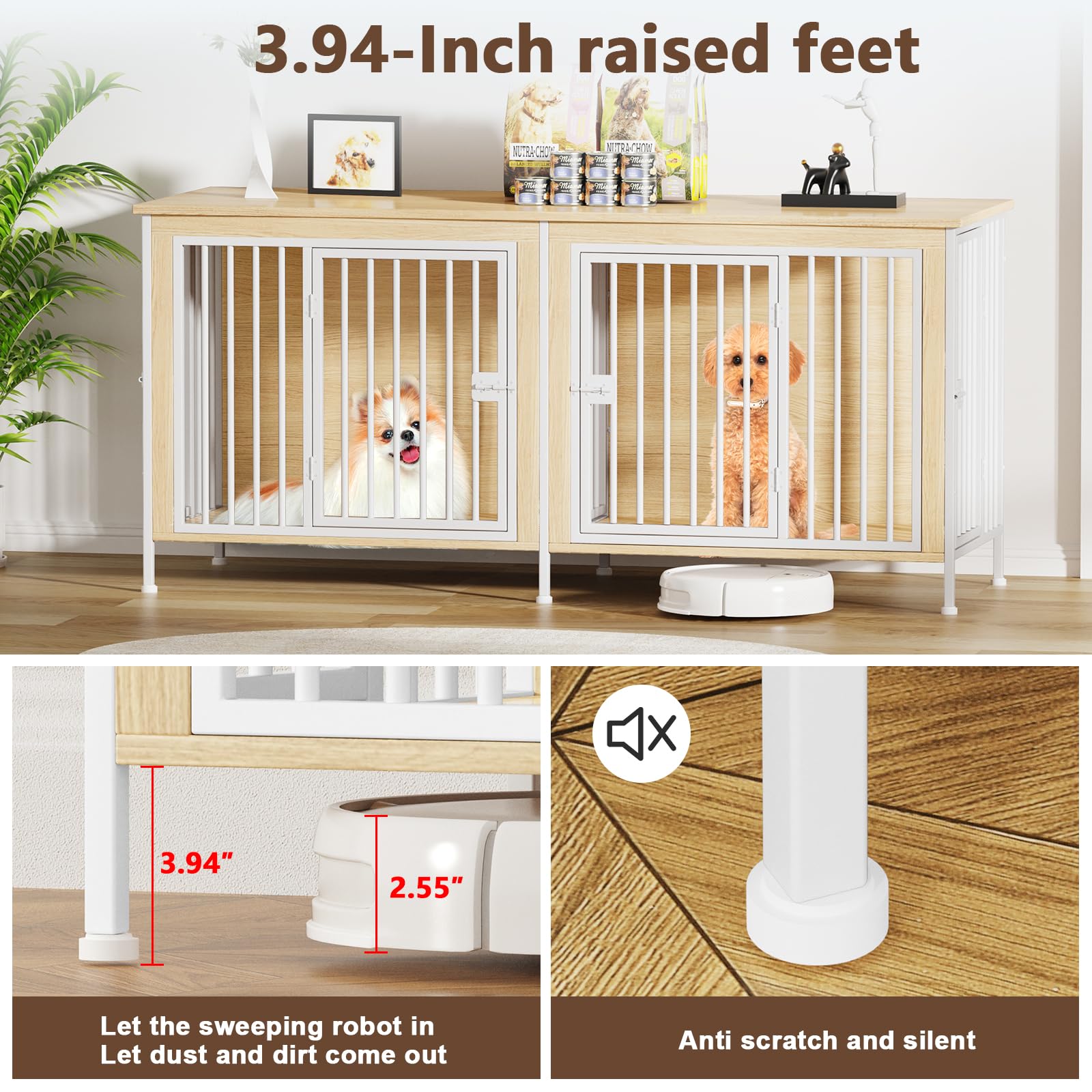 EasyCom 39.96 XL Wooden Large Dog Crate Furniture for Medium and Large Breed, Chew-Resistant Dog Kennel Furniture Indoor with 2