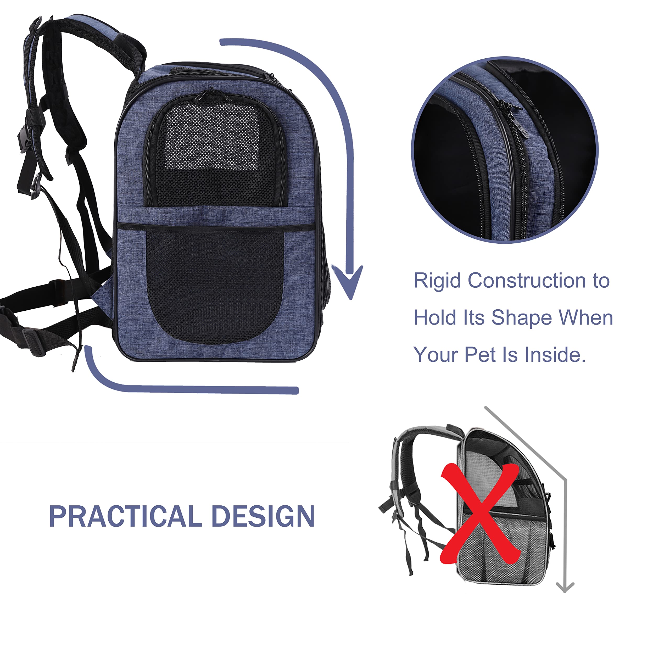 Apollo Walker Pet Carrier Backpack For Large/Small Cats And Dogs, Puppies, Safety Features And Cushion Back Support | For Travel, Hiking, Outdoor Use (Navy)