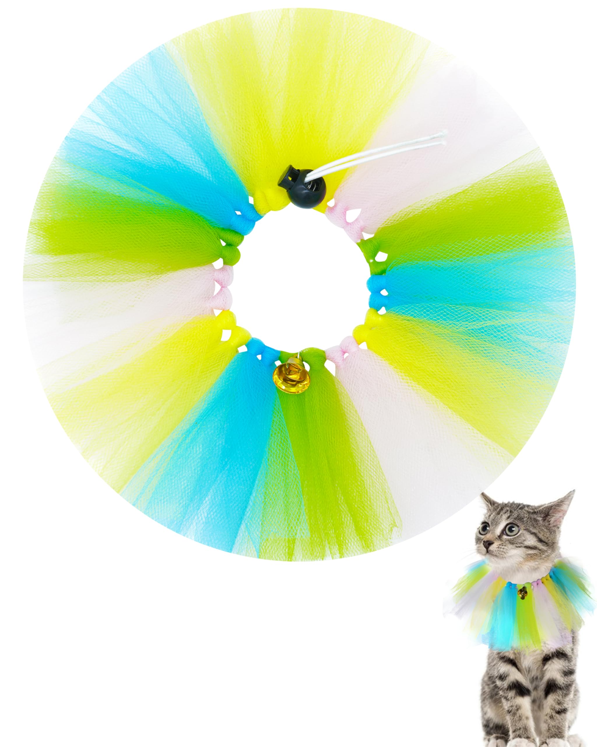 Pet Show Easter Dog Tutu Collar With Bell Drawstring Tutu Necklace For Small Dogs Cats Adjustable Scarf Green Pink Yellow & Blue