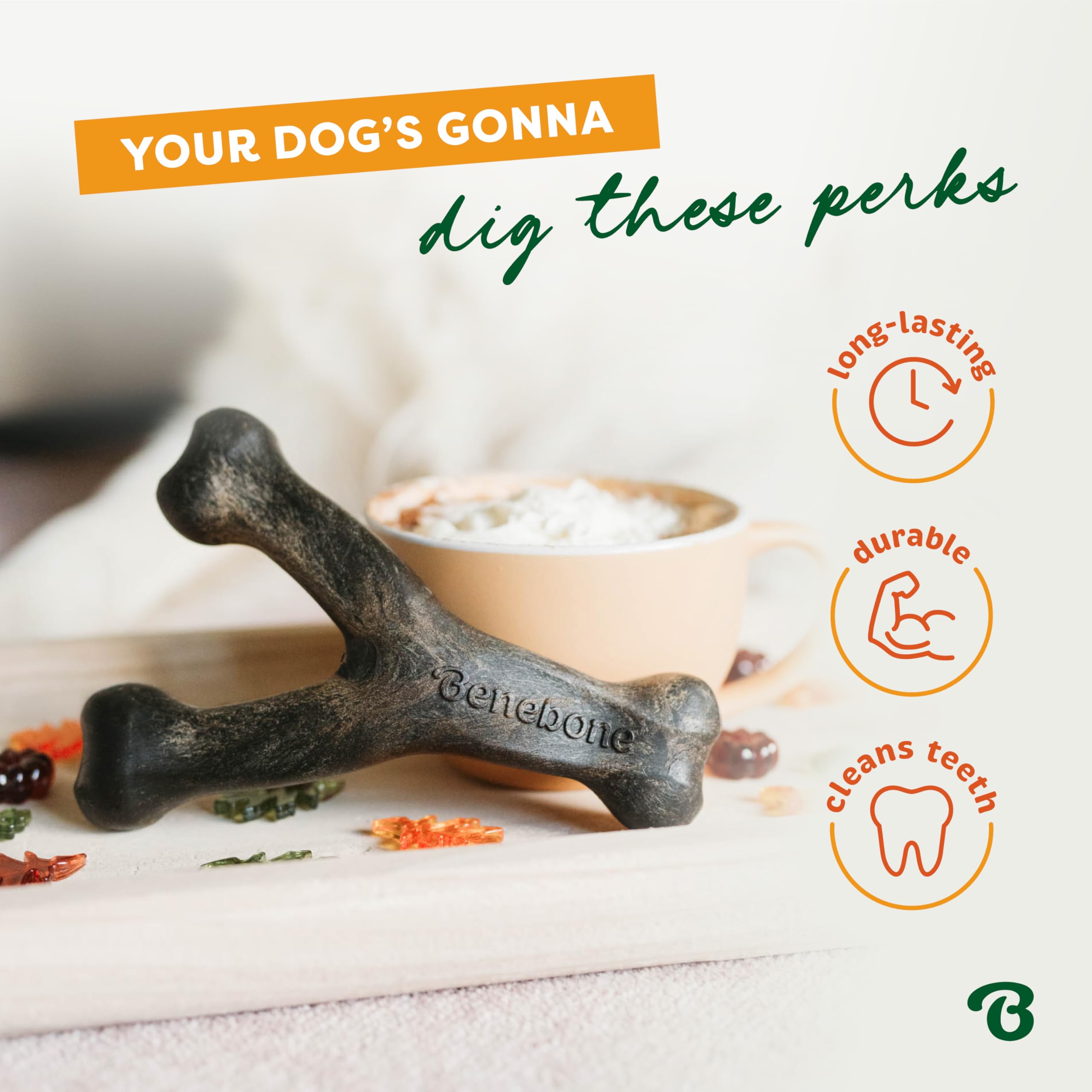Benebone Pumpkin Spice Wishbone - Limited Edition Flavor, Durable Dog Chew Toy for Aggressive Chewers, Made in USA, Large