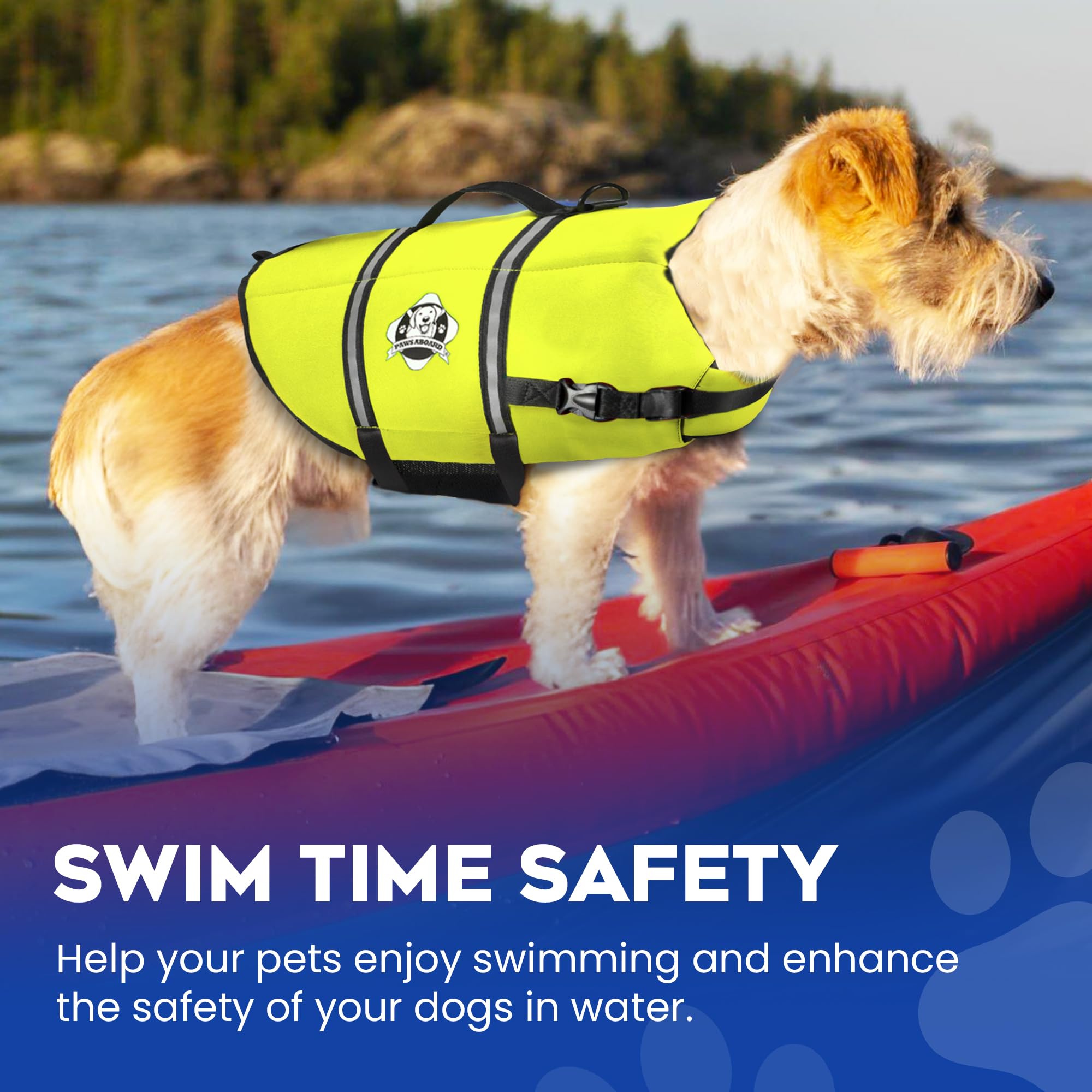 Paws Aboard Dog Life Jacket - Keep Your Canine Safe with a Neoprene Life Vest for Swimming and Boating - Available in Different Sizes, Color and Design to Choose - Neon Yellow, X-Small