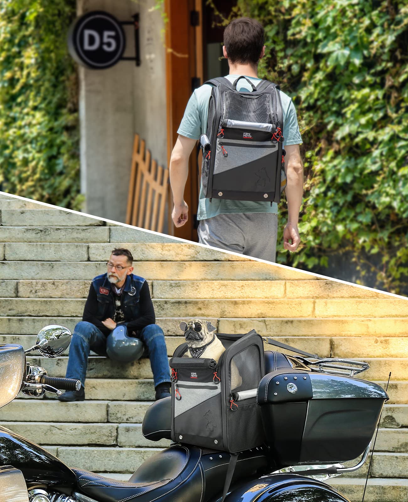 Kemimoto Motorcycle Dog Cat Carrier Bags Upgraded For Less Than 20 Lbs Pets Carriers Portable Capacity Folding Backpack For Stre